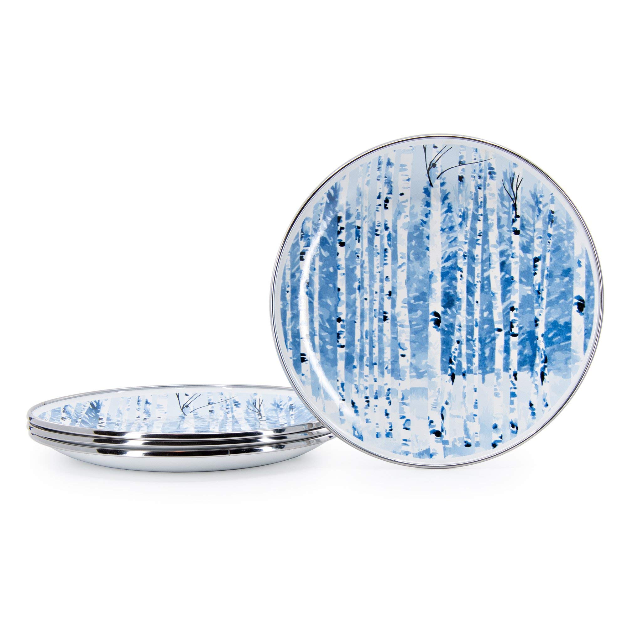 Golden Rabbit Enamelware Aspen Grove Pattern 8-Inch Sandwich Plates Set of 4 - Vintage Style Durable Enamel Plates for Picnics, Camping & Outdoor Dining - Perfect for Sandwiches, Appetizers & Party Serving