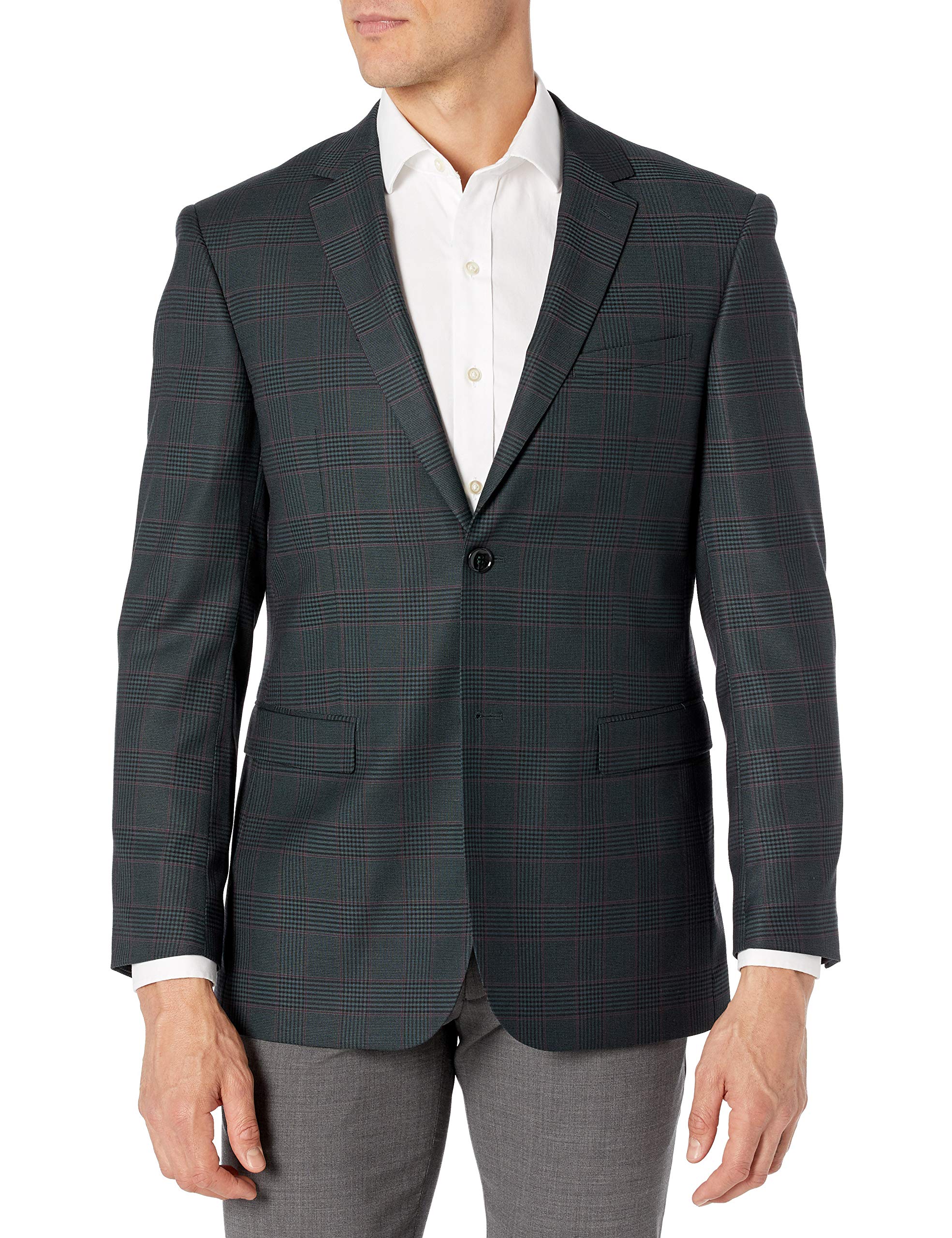 Adam Baker Men's Ultra Slim Fit Notch Lapel Plaid Sport Coat Blazer - Stylish Formal & Business Attire for Weddings, Office & Special Events