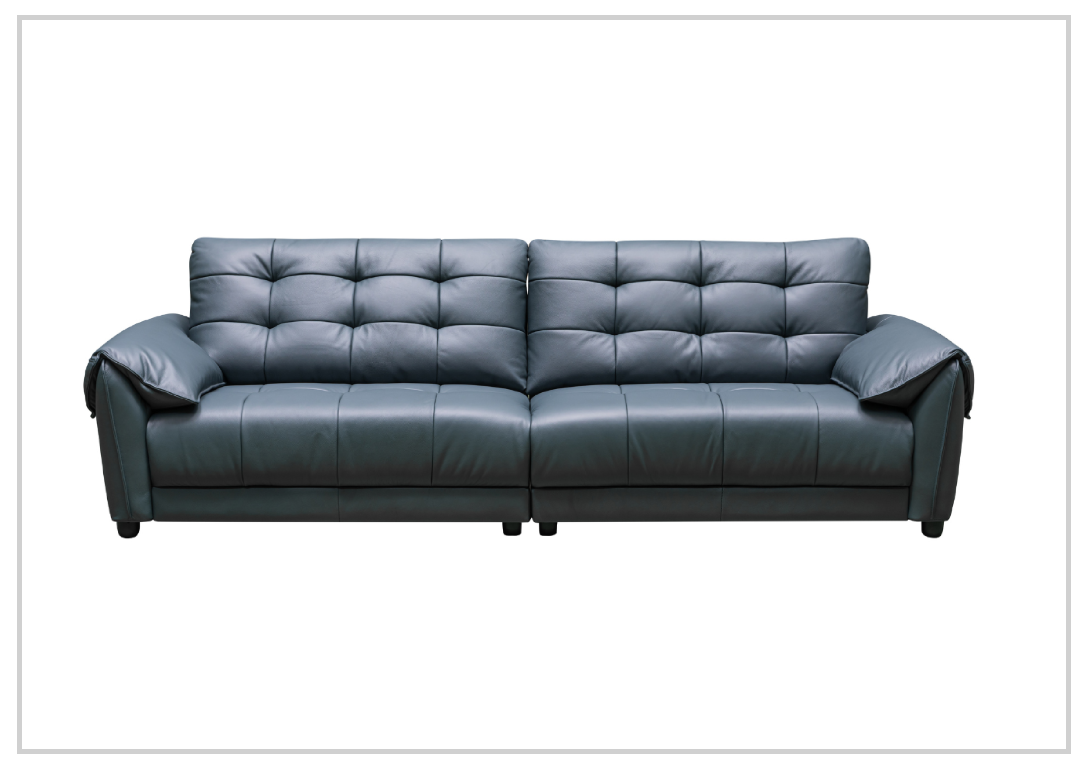 Klaussner Sofiano 2-Seater Blue Leather Sofa with Plush Back Support - Modern Living Room Furniture for Small Spaces & Apartments