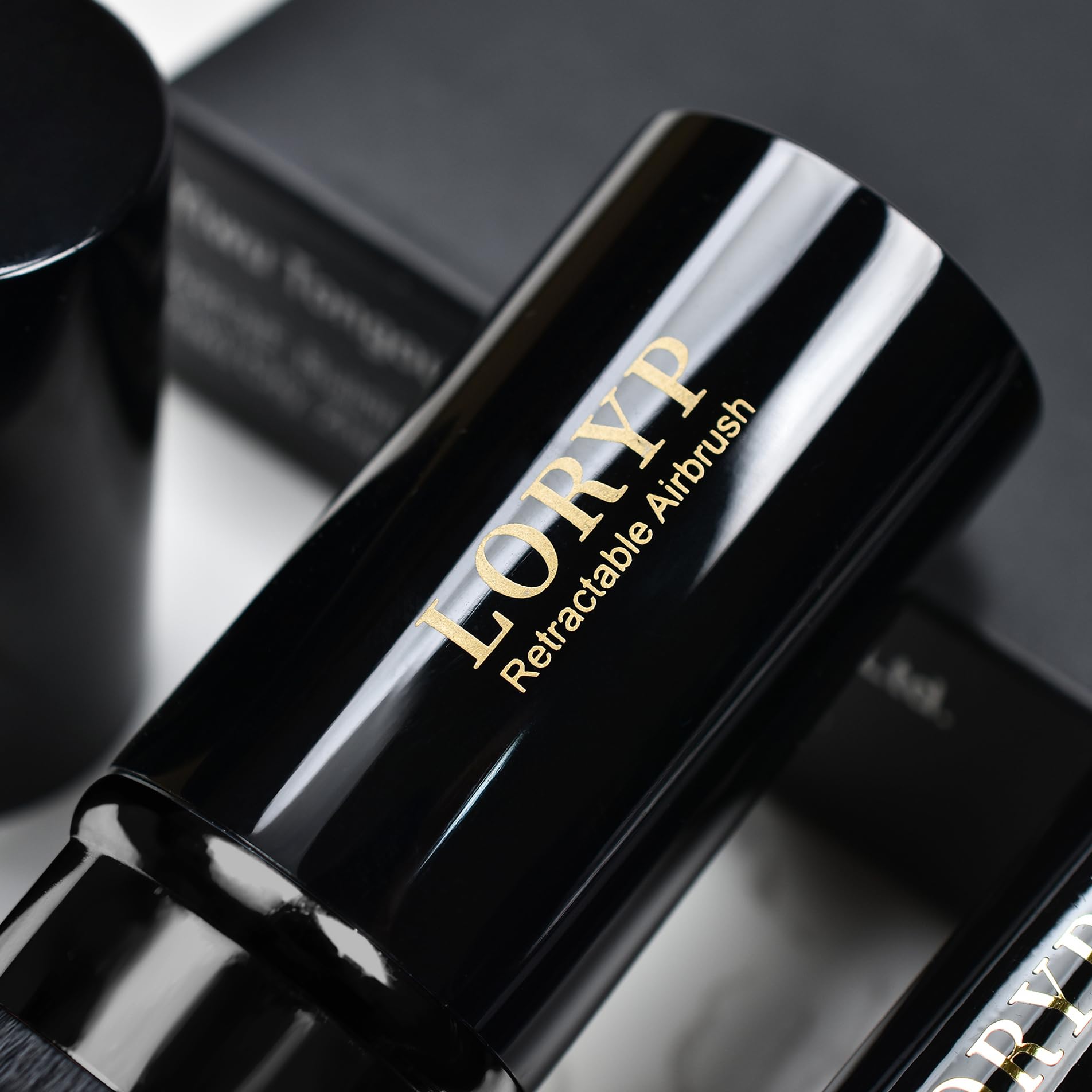 LORYP Retractable Kabuki Makeup Brush Set - 2 Pack Black Foundation Brush for Liquid, Cream & Powder Makeup | Travel-Friendly, Compact & Portable for On-the-Go Touch Ups
