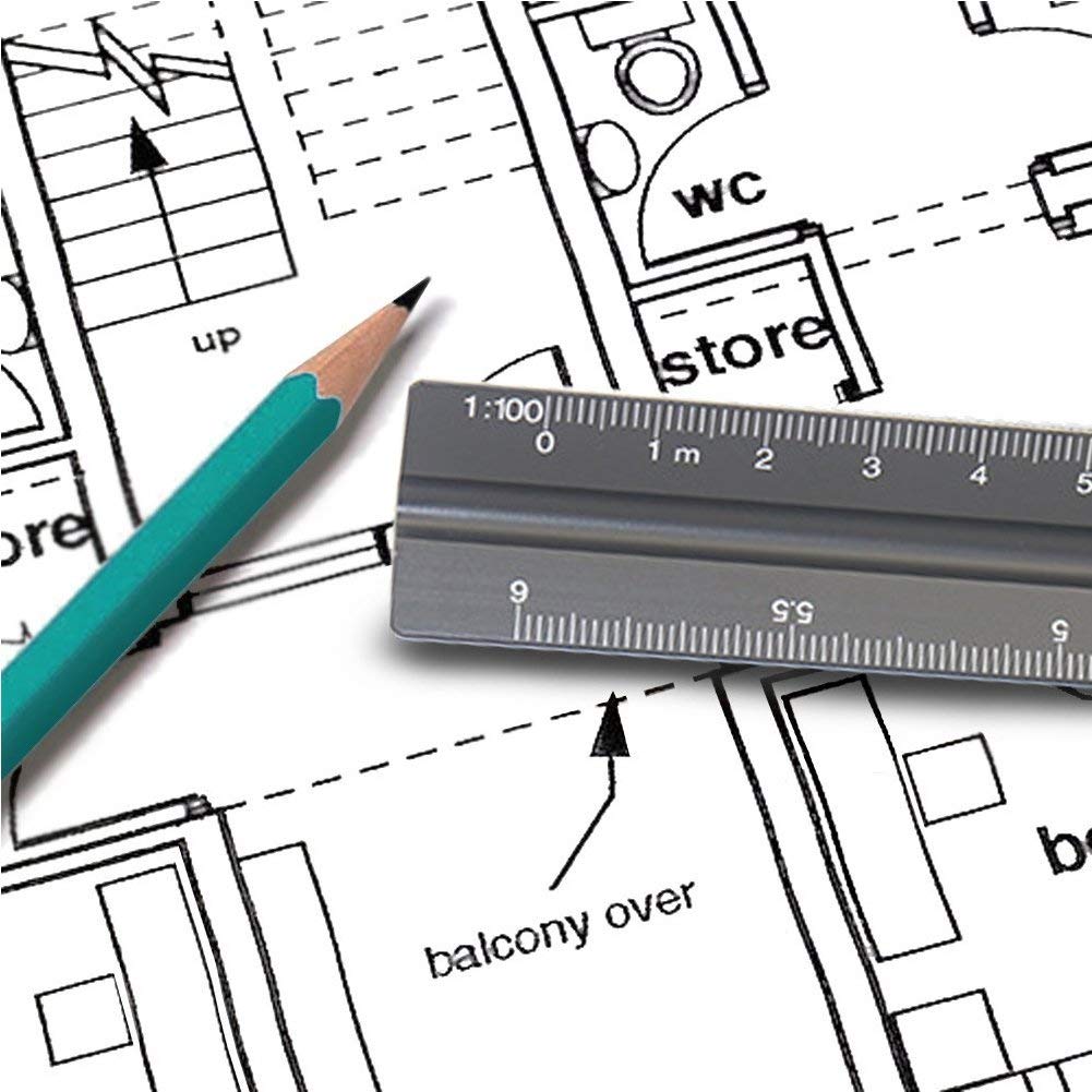 12 Inch Aluminum Triangular Scale Ruler - Metric Architect & Engineer Drafting Tool for Blueprints, Technical Drawings & Construction Plans - Perfect for Architects, Engineers & Students