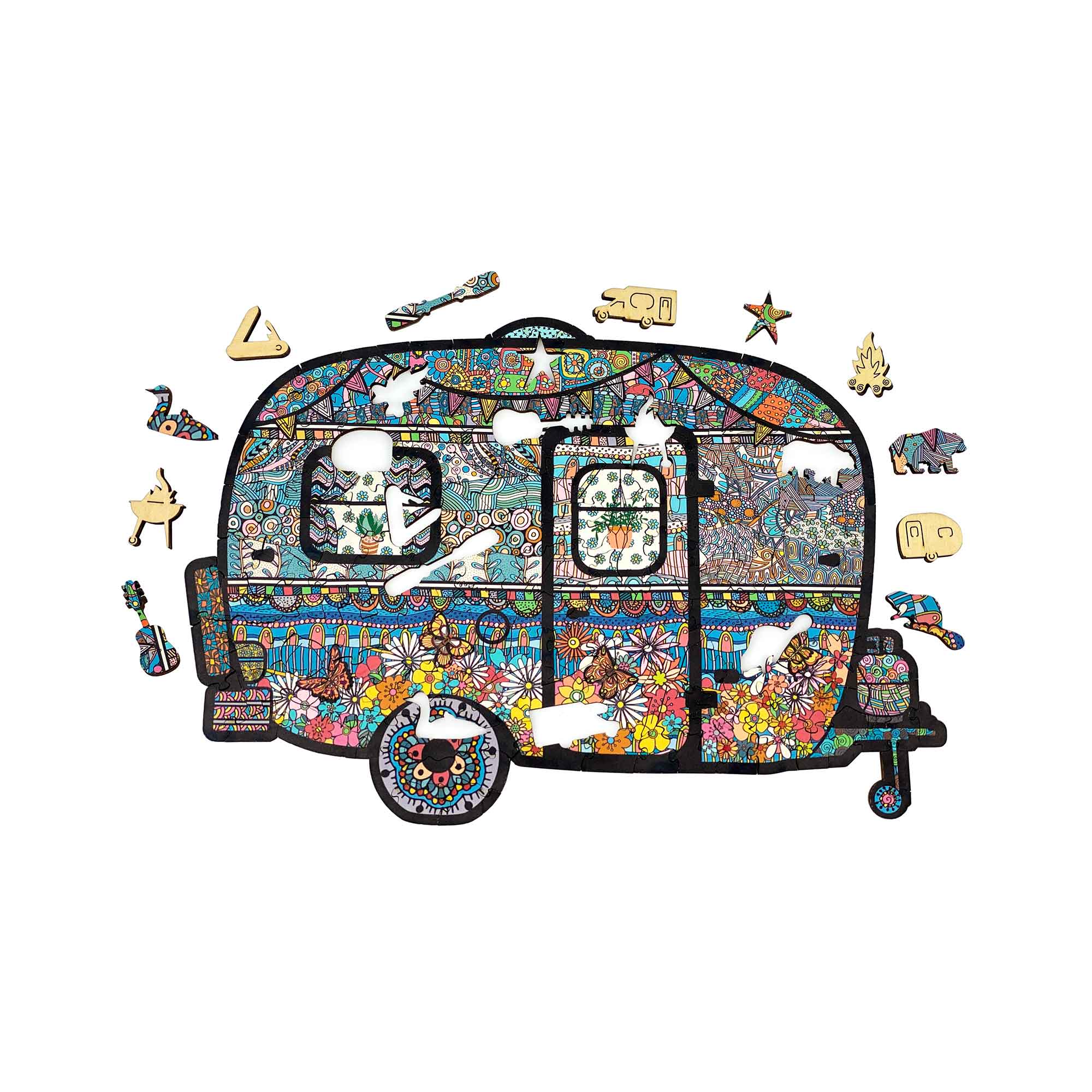 Vintage Wooden Trailer Puzzle - Retro Camper Toy for Kids & Adults - Perfect for Family Game Nights & Travel Activities