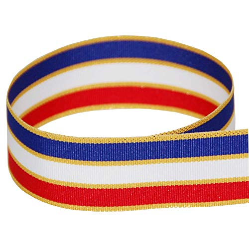 Red, White, Blue w/ Gold Tinsel Stripe Grosgrain Ribbon