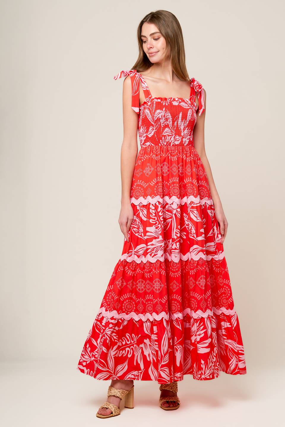 Stylish Red & Pink Maxi Dress for Women - BRIGHTER DAYS Flowy Summer Dress for Beach, Party & Casual Wear