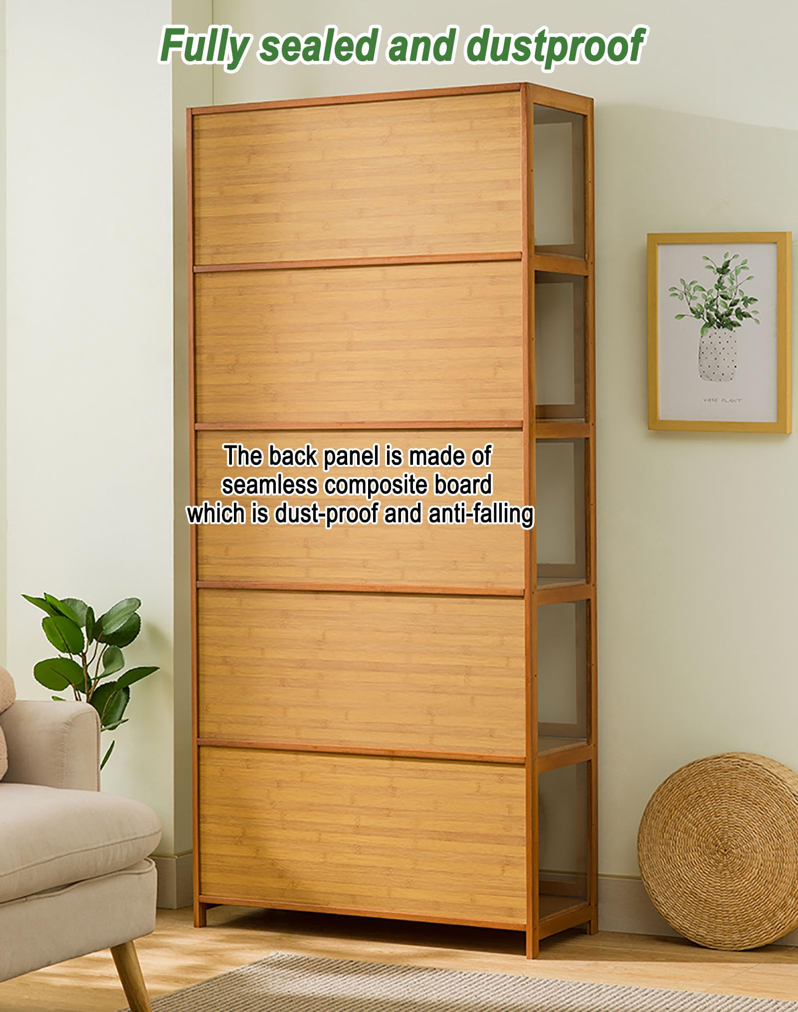 ZMHPLKH Natural Bamboo Display Cabinet with Glass Doors - Flip-Top Design, Dust-Proof & Easy Assembly - Perfect for Showcasing Collectibles, China, or Home Decor