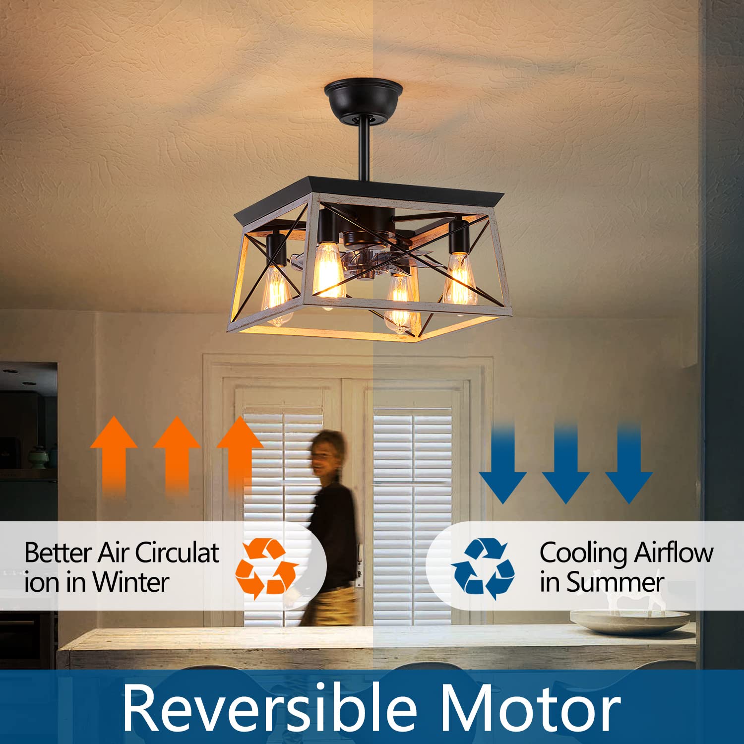 HuixuTe 52 Inch Smart Ceiling Fan with LED Light & Remote Control - 6 Speed Adjustable, Farmhouse Industrial Style, Rustic Cage Design - Perfect for Kitchen, Bedroom, Living Room & Outdoor Patio