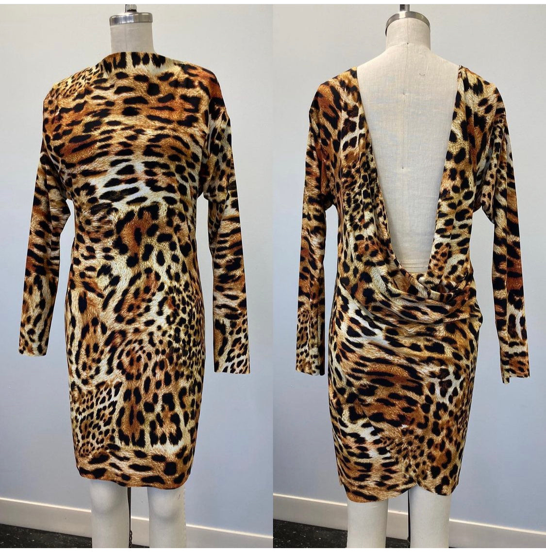 Greta Constantine Sonia Draped Open Back Leopard Print Tunic Dress for Women | Elegant Party & Evening Wear | Perfect for Date Night, Cocktail Events & Special Occasions