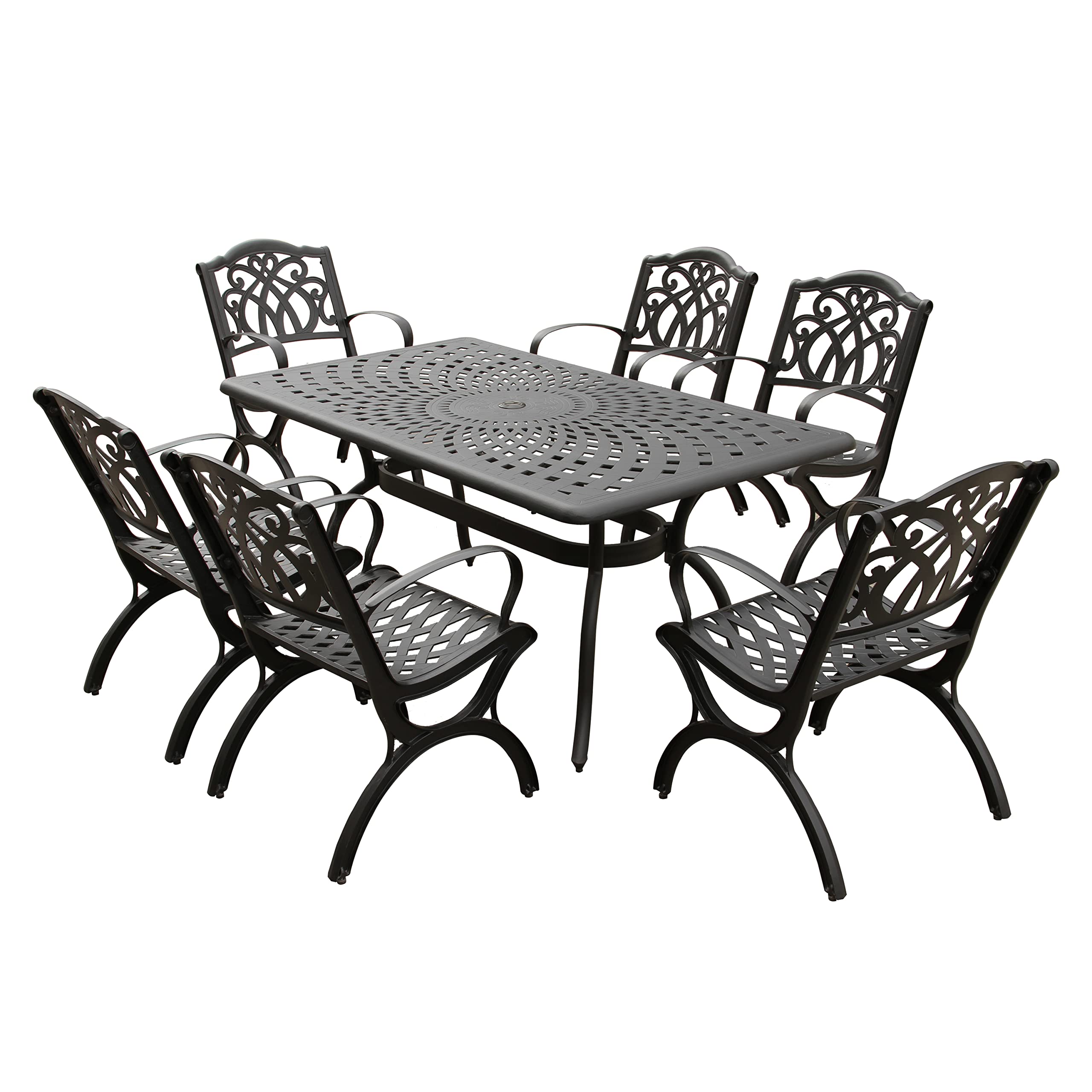 Oakland Living Modern Ornate Outdoor Mesh Aluminum 67-inch Black Rectangular Patio Dining Set with 6 Chairs - Perfect for Backyard BBQs, Garden Parties & Outdoor Entertaining
