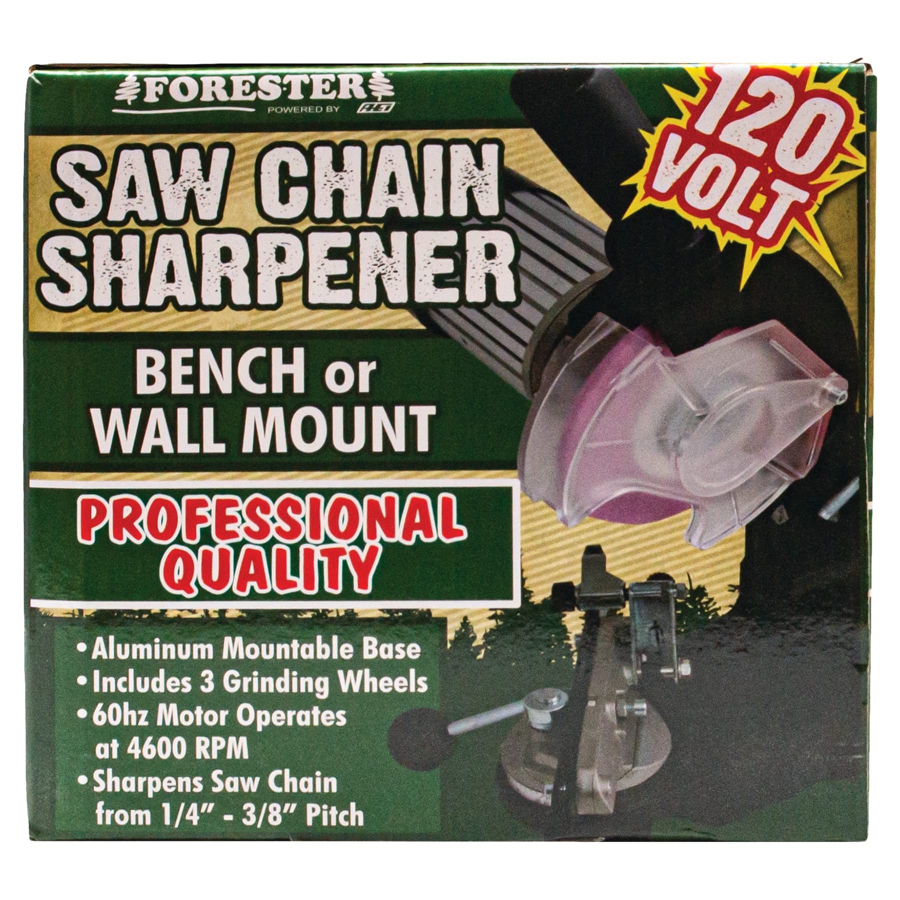 FORESTER Electric Bench Grinder & Chainsaw Chain Sharpener Kit - Wall/Vise Mount Tool for Sharpening Saw Chains | Perfect for DIY Woodworking, Firewood Preparation & Professional Forestry Work