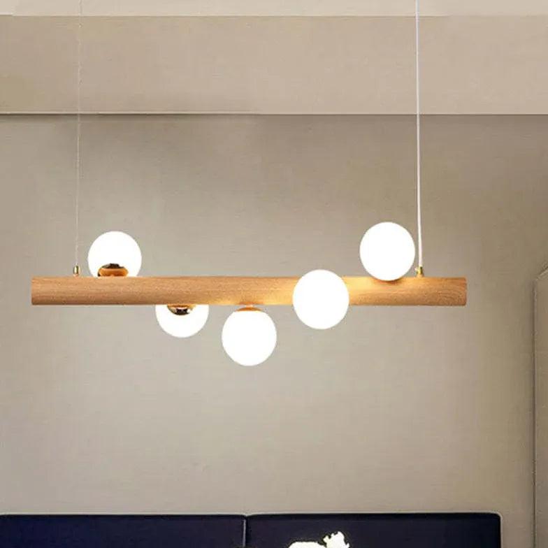 Modern Wooden Glass Ball Industrial Nordic Pendant Light - Vintage Edison Bulb Fixture for Dining Room, Kitchen Island, Living Room & Bedroom Lighting