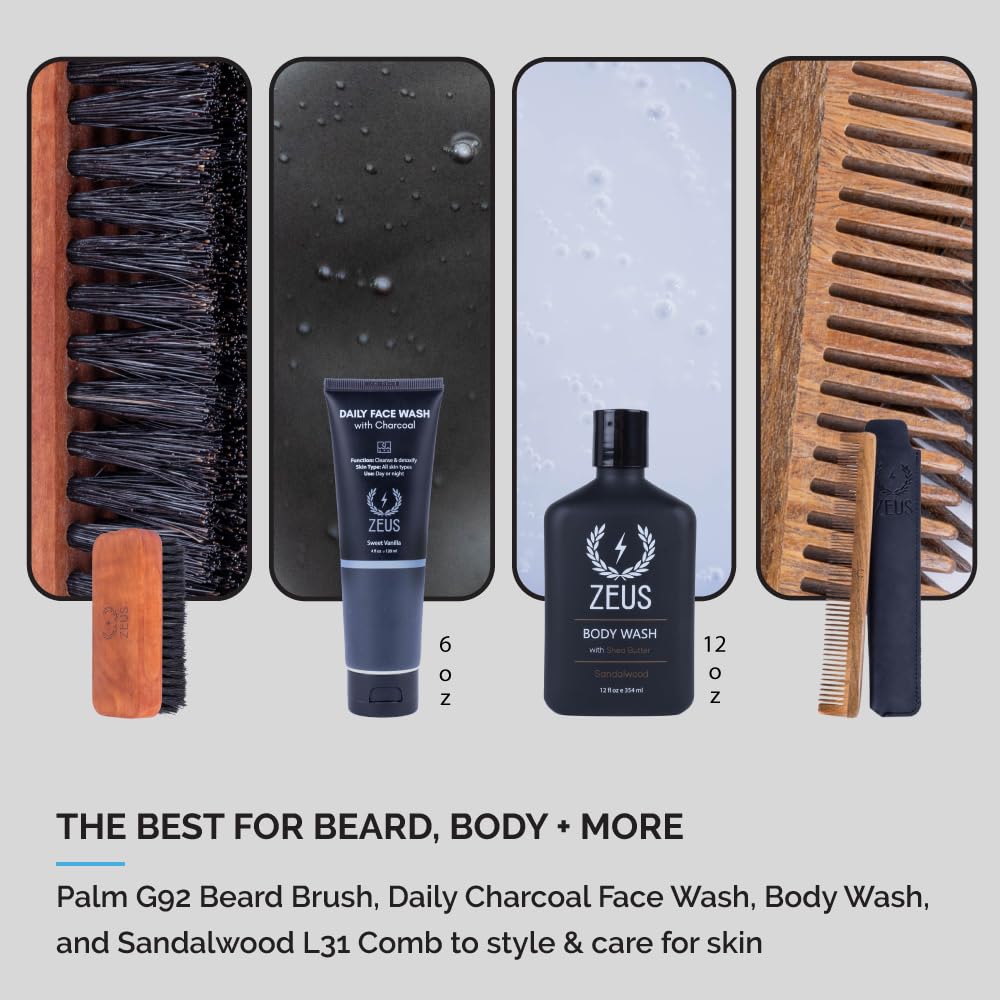 Premium ZEUS Ultimate Beard & Body Care Kit for Men - Complete Grooming Set with Sandalwood Scent | Perfect Gift for Father's Day, Birthday & Self-Care Routine