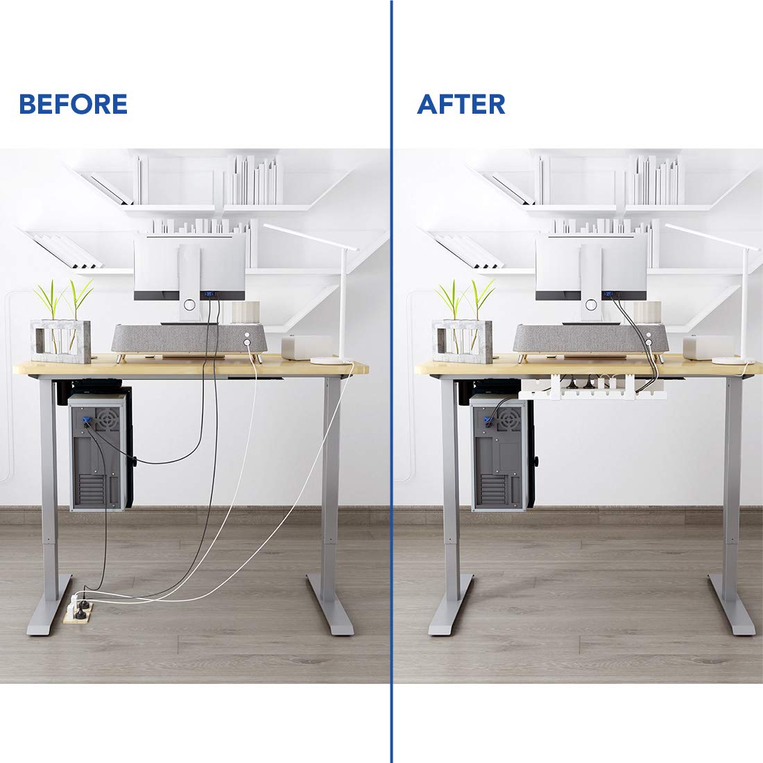 FLEXISPOT Under Desk Cable Management Tray - Metal Wire Raceway Organizer for Office & Home Standing Desks | Cable Tidy Solution for Computer, TV & Gaming Setup (White)