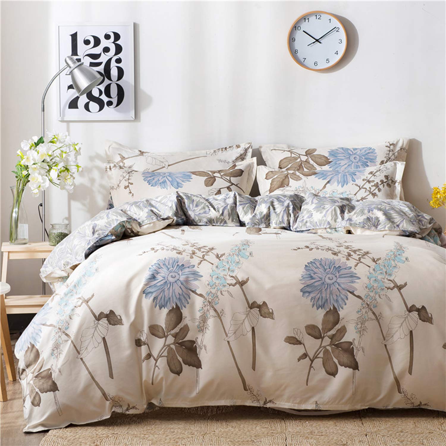 Luxury Cream Floral Duvet Cover Set Queen Size - Soft Reversible Bedding for Cozy Sleep