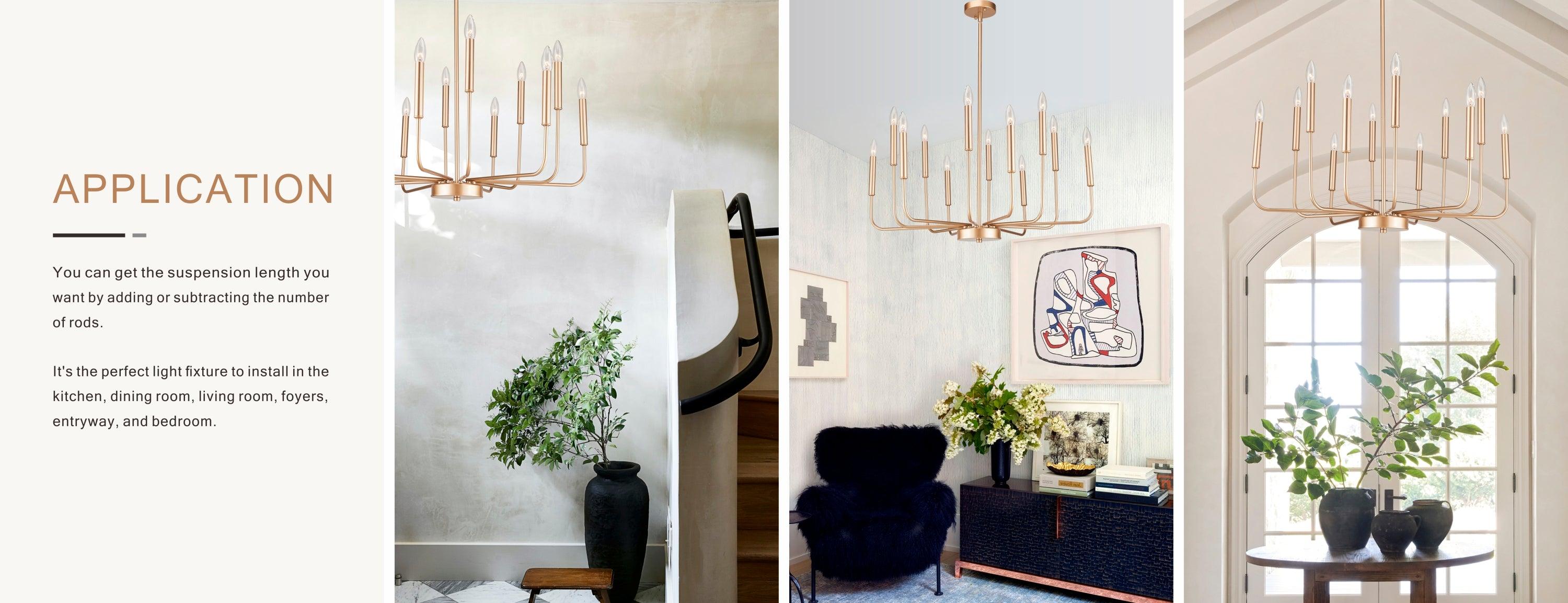 12-Light Modern Gold Farmhouse Iron Chandelier with Adjustable Height - E12 Bulb Classic Candle Hanging Pendant Light Fixture for Living Room, Dining Room, Kitchen Island, Bedroom & Foyer - Rustic Elegant Ceiling Lighting for Home Decor