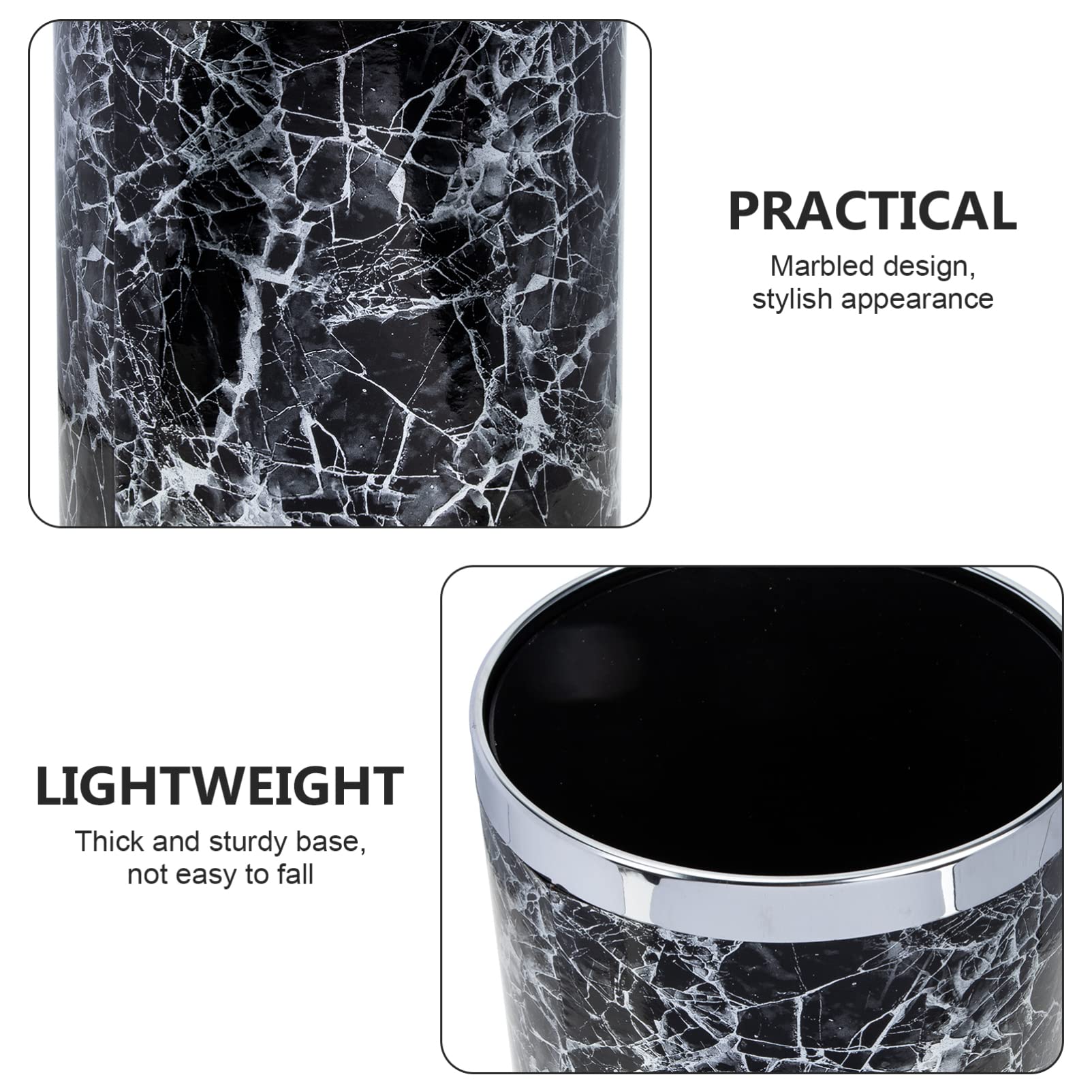 FOMIYES Small Round Marble Trash Can - Bathroom Wastebasket with Lid, Garbage Bin for Kitchen, Bedroom, Home Office - Black | Stylish & Durable for Home Decor & Daily Use