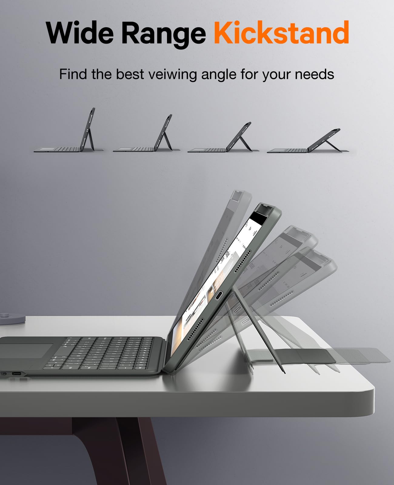 CHESONA Rugged Keyboard Case for iPad 10th & 11th Generation (A16) - Magnetic Detachable Protective Cover with Smart Trackpad, 15°-180° Adjustable Stand, Backlit Keyboard for iPad 11th 2025/10th 2022 (Gray) - Perfect for Work, Travel & Home Office Use