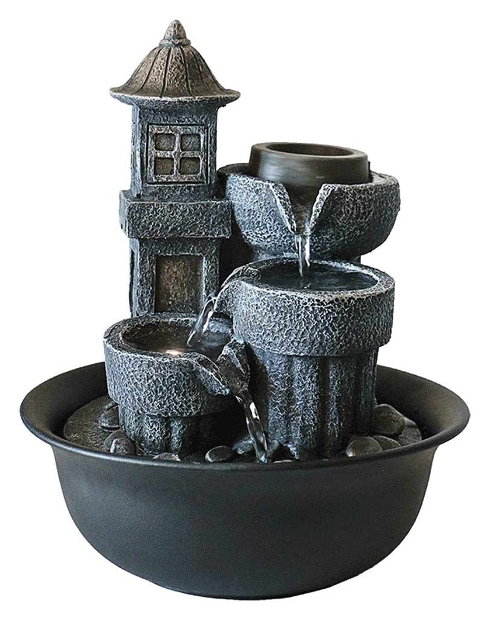 Gray Resin Lighthouse Tabletop Fountain - Relaxing Desktop Water Fountain for Home, Office, Living Room Decor - Perfect Housewarming Gift & Stress Relief Decoration (Use in Meditation Spaces, Work Desks, or as a Soothing Home Centerpiece)