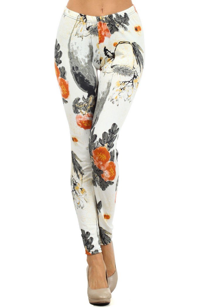 Women's High Waisted Yoga Leggings - Stretchy Comfortable Workout Pants with Japanese Watercolor Print for Gym, Running & Lounge Wear