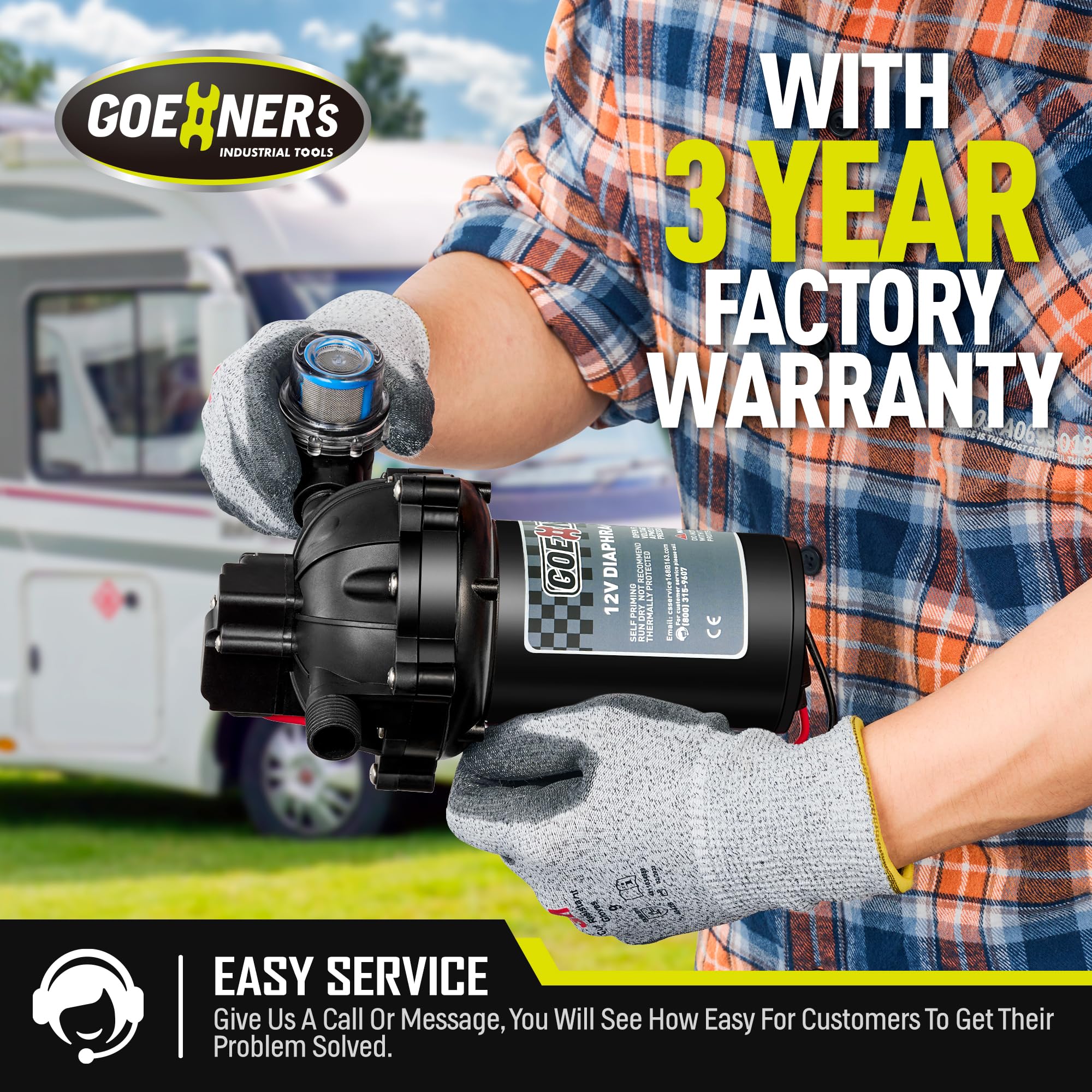 Upgraded 12V DC Fresh Water Pump with Spray Gun - 6.5GPM 70PSI 5-Chamber Self-Priming Diaphragm Pump, Heavy Duty Pressure Switch & Strainer - Perfect for RV, Marine, Off-Grid Water Systems & Agricultural Spraying