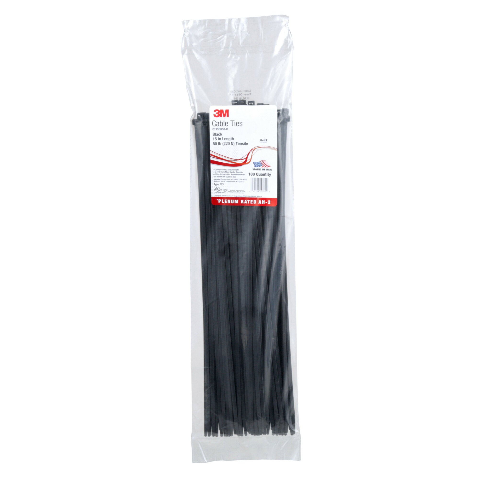 3M CT15BK50 Black Nylon Cable Ties - 50 Pack, 15 Inch Heavy Duty Zip Ties for Organizing Wires, Cables, and DIY Projects - Indoor & Outdoor Use