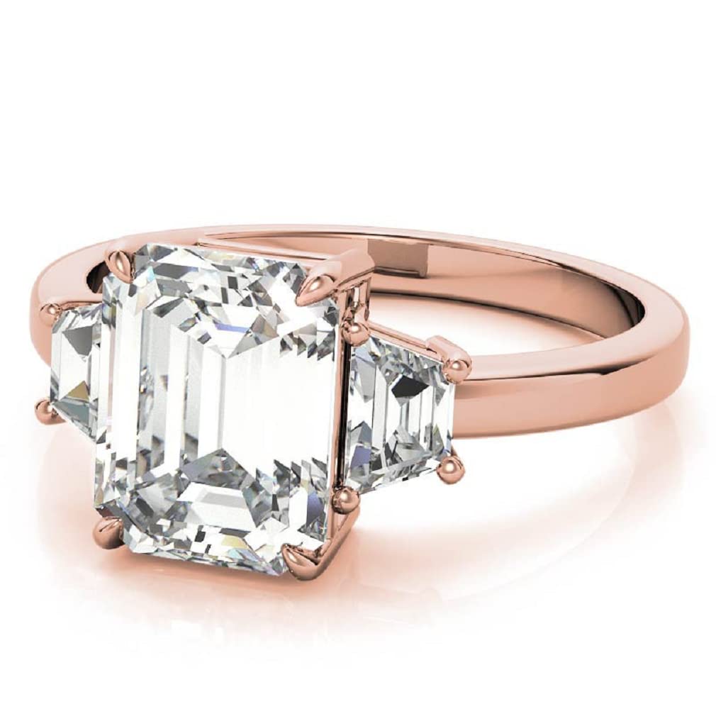 10K Solid Rose Gold Handmade Engagement Ring with 2.0 CT Emerald Cut Moissanite - Solitaire Wedding Band for Women, Bridal Proposal Ring Set - Perfect for Anniversary, Valentine's Day & Special Occasions
