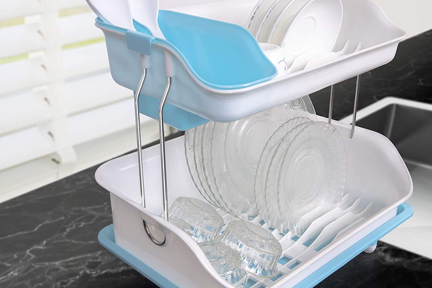 Vruta 2-Tier Plastic Dish Drainer Rack - Kitchen Sink Organizer for Plates, Cutlery, Fruits & Vegetables - Space-Saving Drying & Storage Stand (Multi-Color) | Perfect for Small Kitchens & Countertop Organization