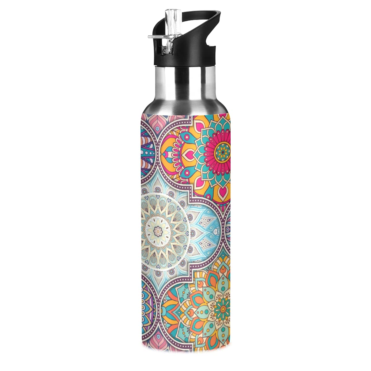 Xigua 20 oz Mandala Sport Stainless Steel Water Bottle - Vacuum Insulated, Leak-Proof with Straw Lid - Perfect for Hiking, Gym, Travel & Outdoor Activities