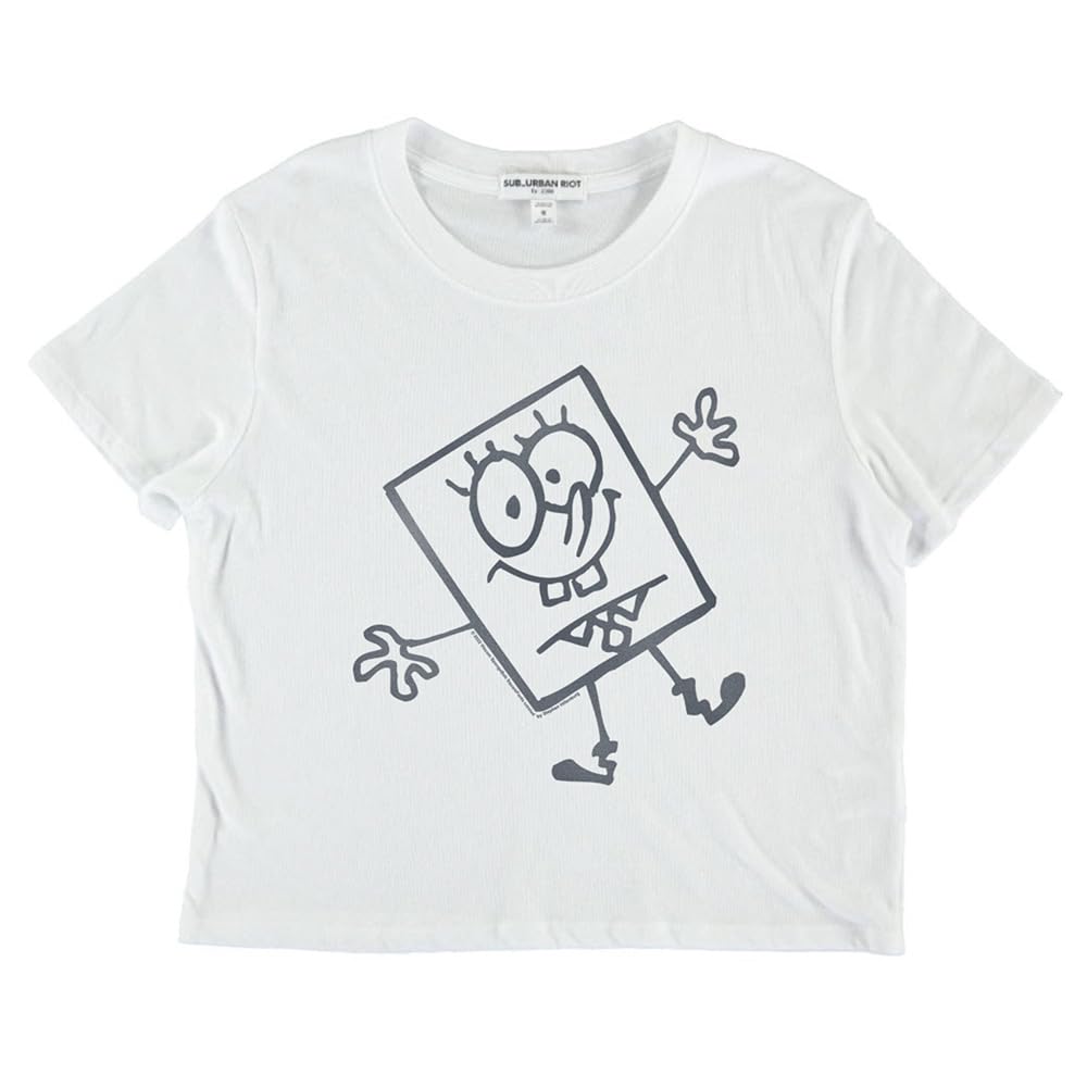 SpongeBob SquarePants Official DoodleBob Dylan Women's Short Sleeve Crop Top - Cartoon Graphic Tee for Casual Wear, Cosplay & Summer Outfits