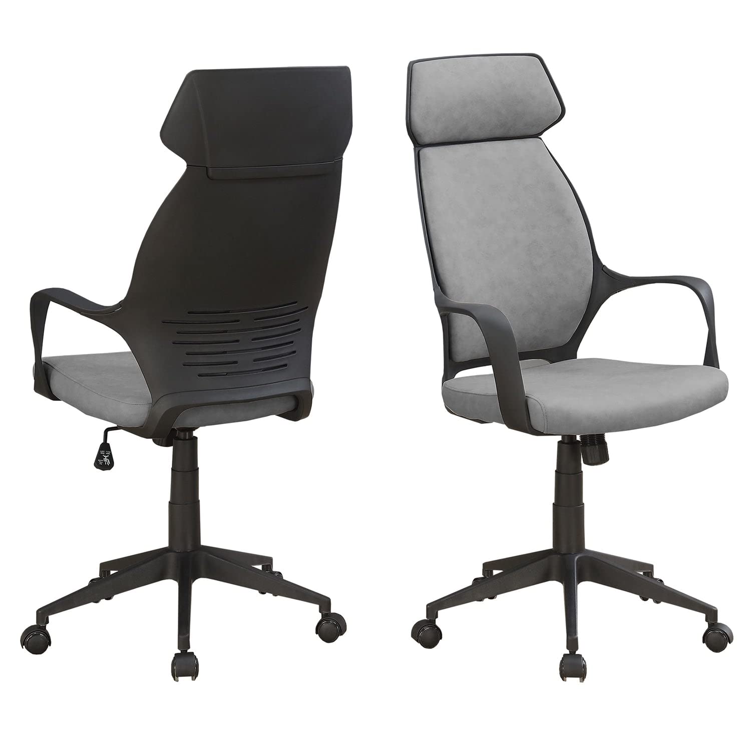 Ergonomic Adjustable High Back Office Chair with Lumbar Support - Grey & Black Microfiber Executive Chair for Home Office, Gaming, and Workspace Comfort
