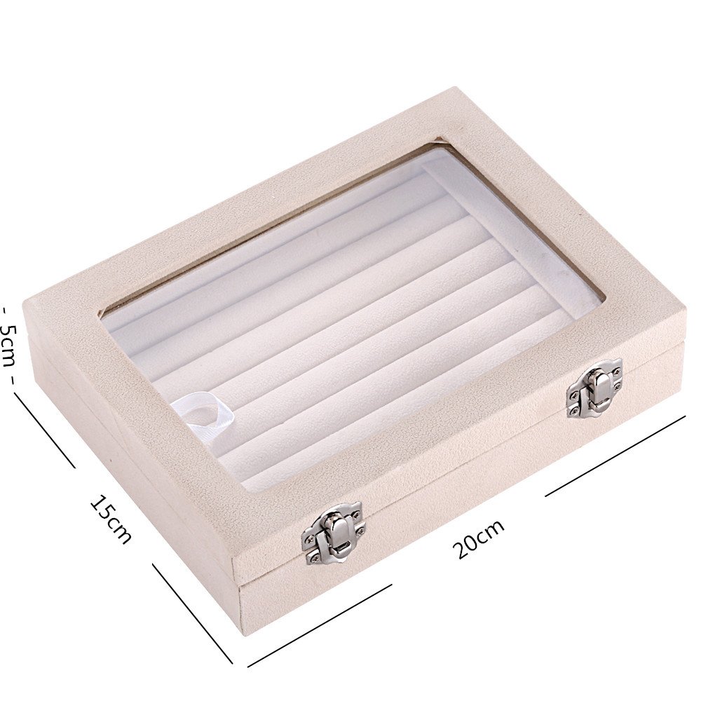 Velvet Jewelry Box with 2 Clasps - Elegant Glass Display Case for Rings, Earrings & Necklaces | Perfect for Home Storage, Travel & Gift Giving