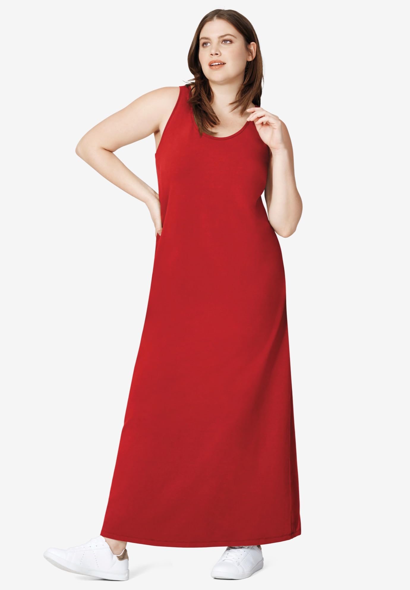 Ellos Women's Plus Size Sleeveless Knit Maxi Dress - Flowy Summer Beach Dress for Vacation, Party & Casual Wear