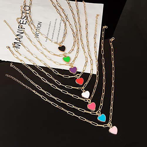 Elegant Pink Heart Paperclip Chain Necklace - Minimalist Dainty Jewelry for Women | 16+2 Inches Adjustable | Perfect for Valentine's Day, Anniversary Gifts & Everyday Wear