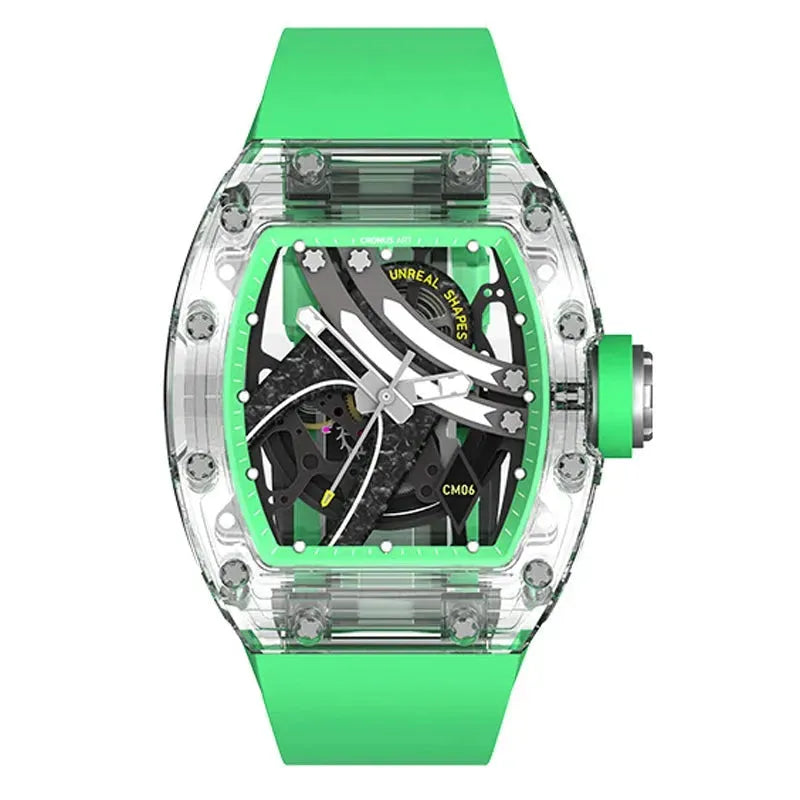 Luxury CRONUSART Men's Automatic Mechanical Wristwatch - Tonneau Design with Acrylic Case, Luminous Hands & Hollow Dial - Durable Fluororubber Strap - Perfect for Business, Formal Events & Everyday Wear