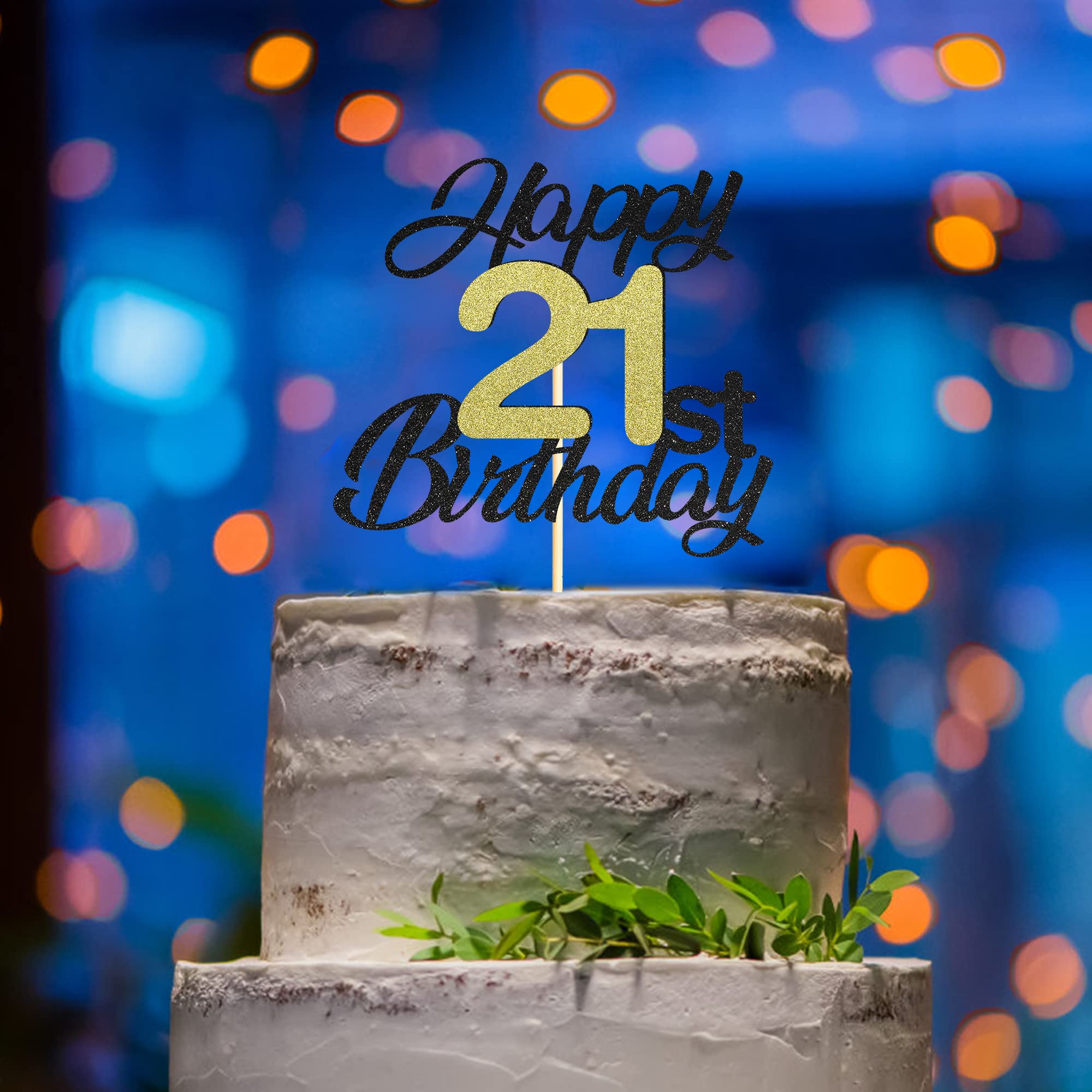 Elegant Black & Gold Glitter 21st Birthday Cake Topper - Premium Happy 21st Birthday Cake Decorations for Women & Men - Perfect for Birthday Parties, Anniversaries & Celebrations