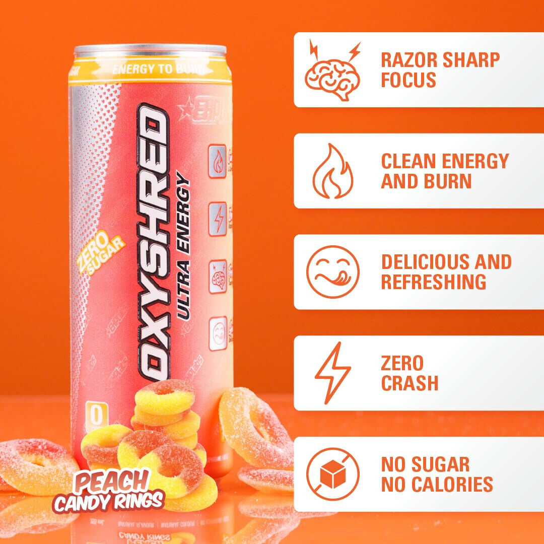 EHP Labs OxyShred Ultra Energy Drink RTD - 12 Pack (355ml Each) | Fat Burning & Performance Booster | Pre-Workout, Gym & Fitness Fuel
