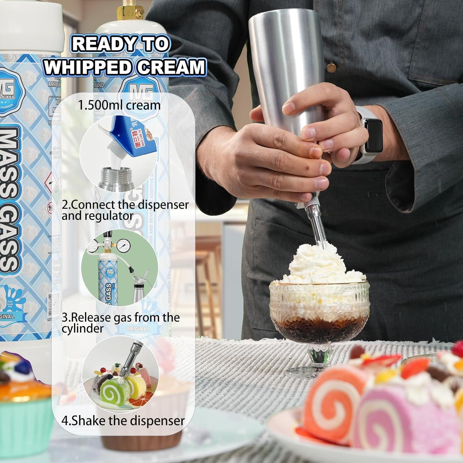 Premium 700g Whipped Cream Charger - 12 Pack (1.1L Each) | Food Grade N2O Cartridges for Cream Dispensers | Perfect for Desserts, Coffee Toppings & Baking