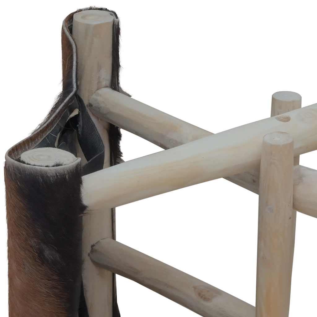 Premium Folding Stool with Genuine Goat Leather & Solid Teak Wood Frame - Rustic Modern Compact Chair for Home, Office, Camping & Outdoor Use