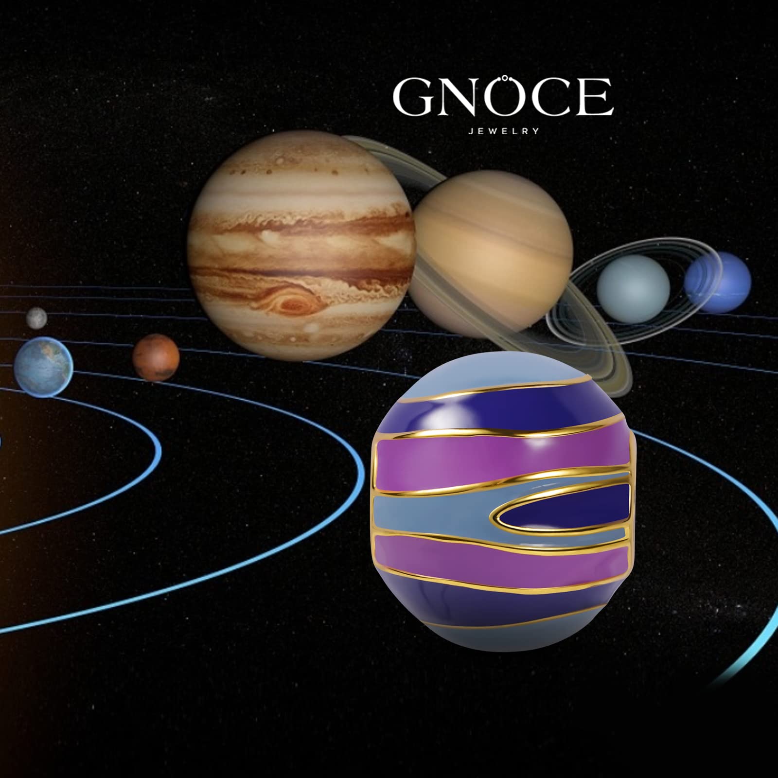 GNOCE Saturn Bead Charms for Bracelets - 925 Sterling Silver & 18K Gold Plated Solar System Planet Pendant - Perfect for Women's Jewelry, Gift for Wife, Girlfriend - Ideal for Bracelet Making, DIY Crafts & Astronomy Lovers (Mercury)