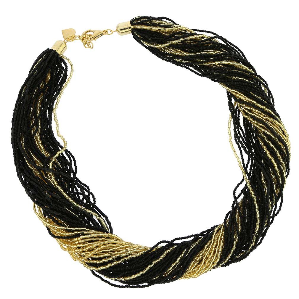 Venetian Murano Glass Dogaressa 48 Strand Necklace in Gold & Black | Handmade Italian Jewelry for Women, Gift for Her, Wedding & Special Occasion Accessory