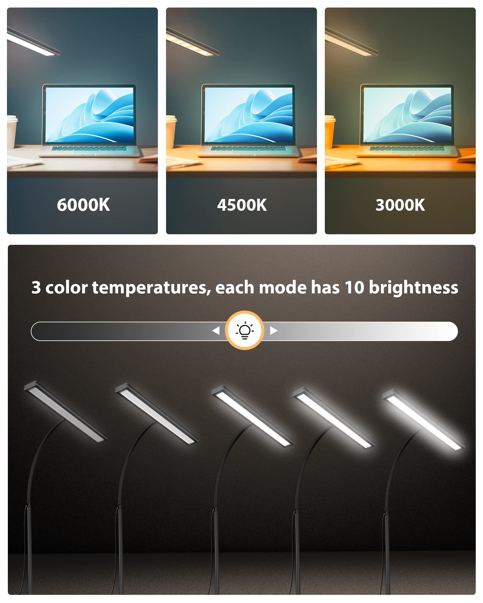 3-Color 10-Brightness Dimmable LED Desk Lamp with USB & Clamp - 160 Eye-Caring LEDs for Home Office, Video Conference, Workbench, Drafting, Crafting, Drawing & Reading