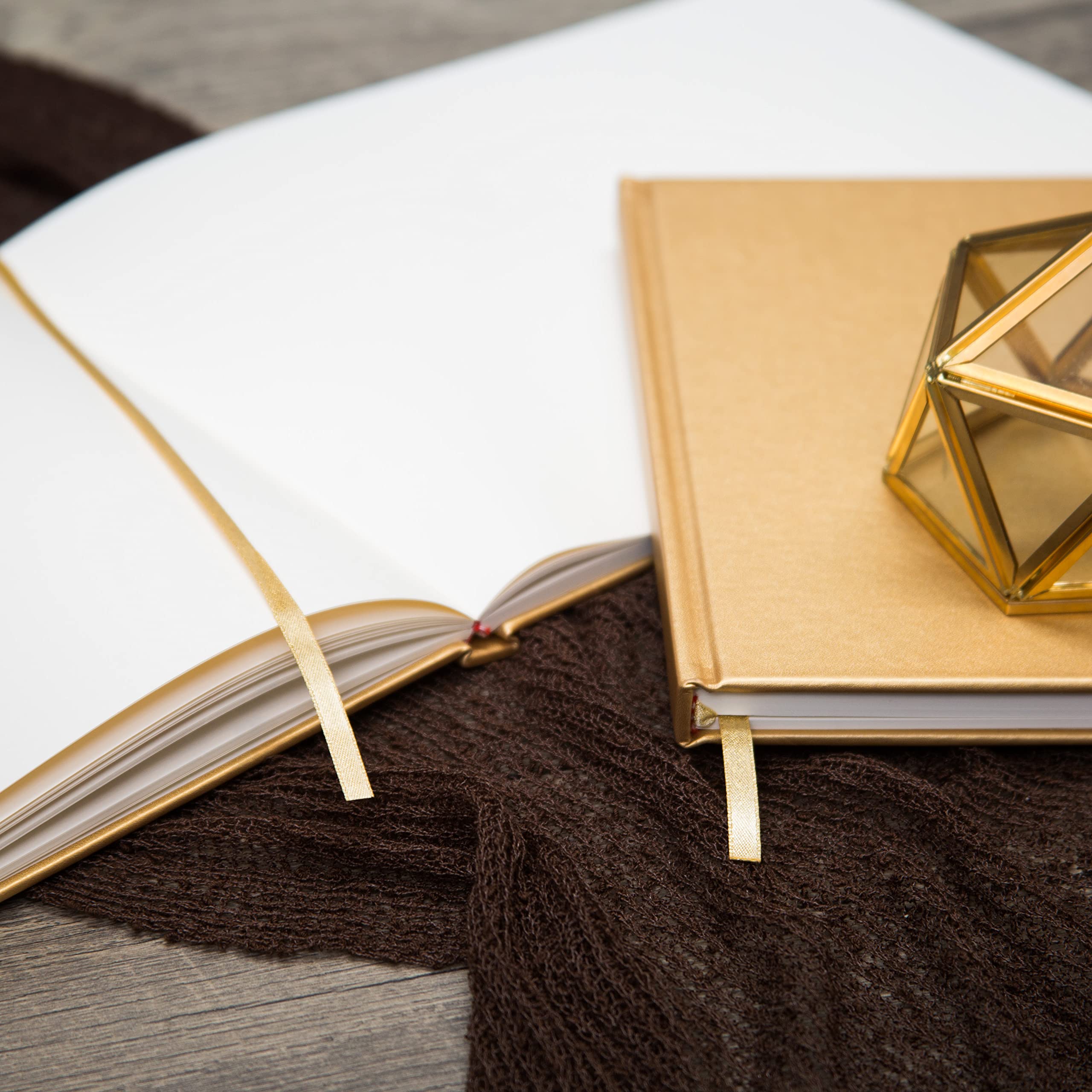 MUJEE Gold Guest Book - Custom Wedding Guestbook, Birthday Party Sign In Book, Event Memory Book with Bookmark & Blank Pages (11.5