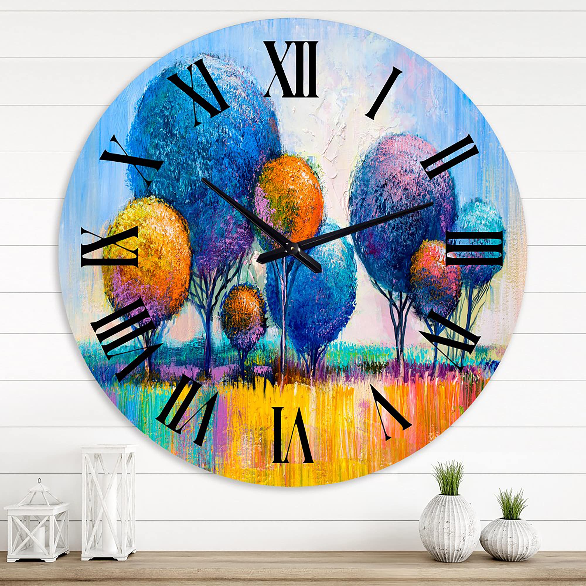 DesignQ Modern Wall Clock 'Autumn Fantasy Trees IV' - Large Landscape Nature Wall Art Clock for Home & Office Decor - Perfect for Living Room, Bedroom, Kitchen, and Workspace