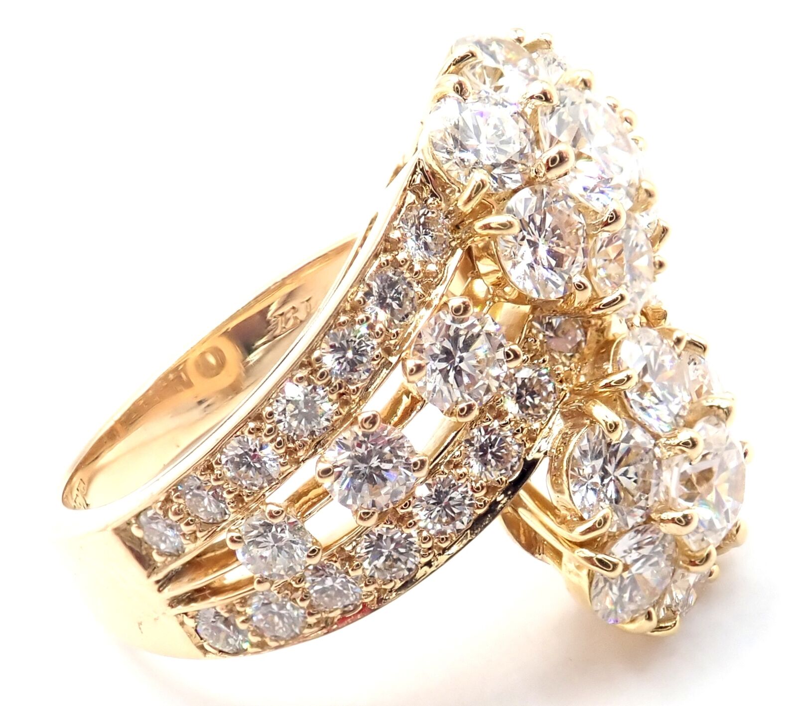 Authentic Van Cleef & Arpels Snowflake 18k Yellow Gold Diamond Two Flower Ring for Women - Luxury Jewelry Gift for Anniversary, Valentine's Day & Special Occasions