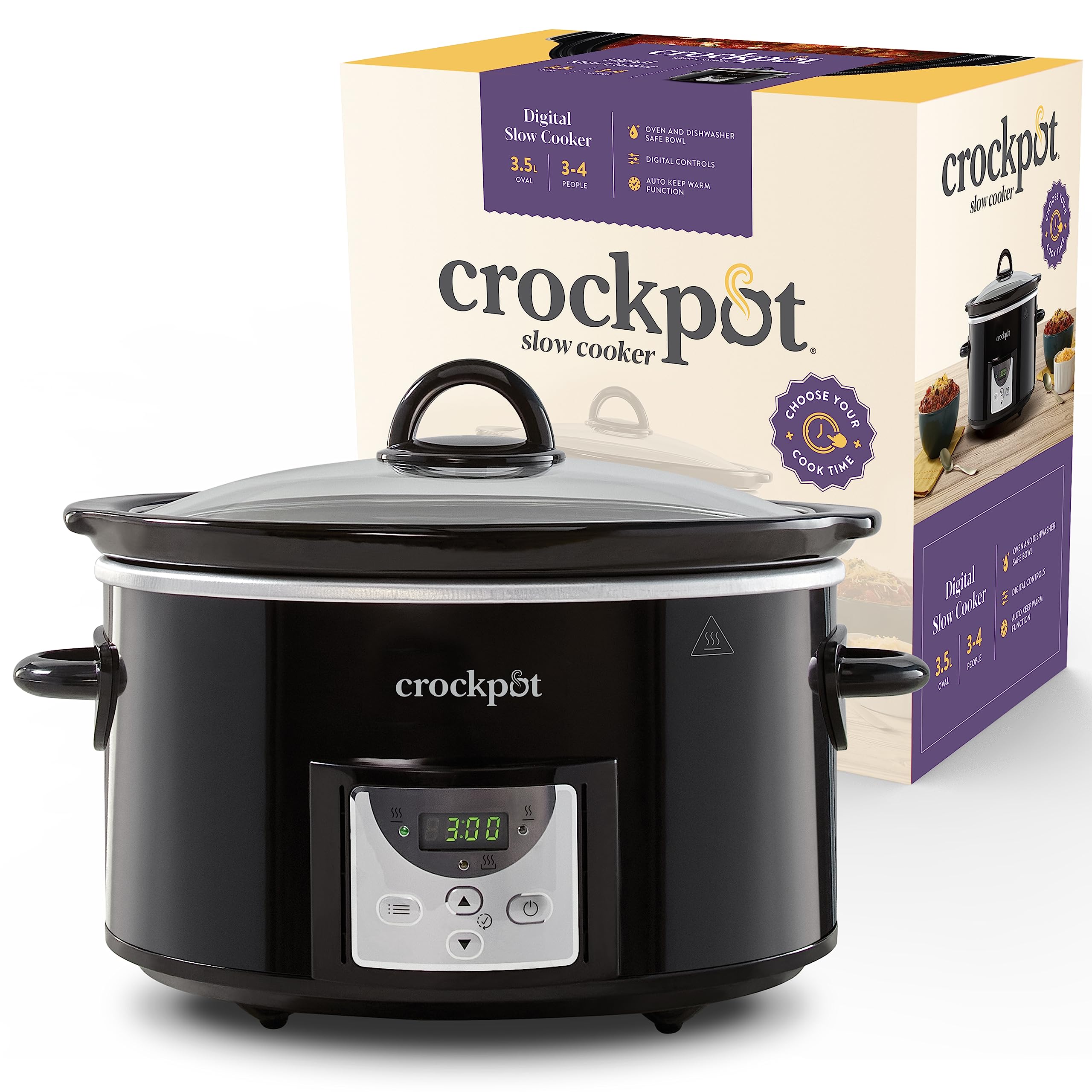 Crockpot Digital Slow Cooker 3.5L (3-4 People) - Programmable Countdown Timer with UK 3 Pin Plug - Black [CSC113] - Perfect for Family Dinners, Meal Prep & Slow Cooking Recipes