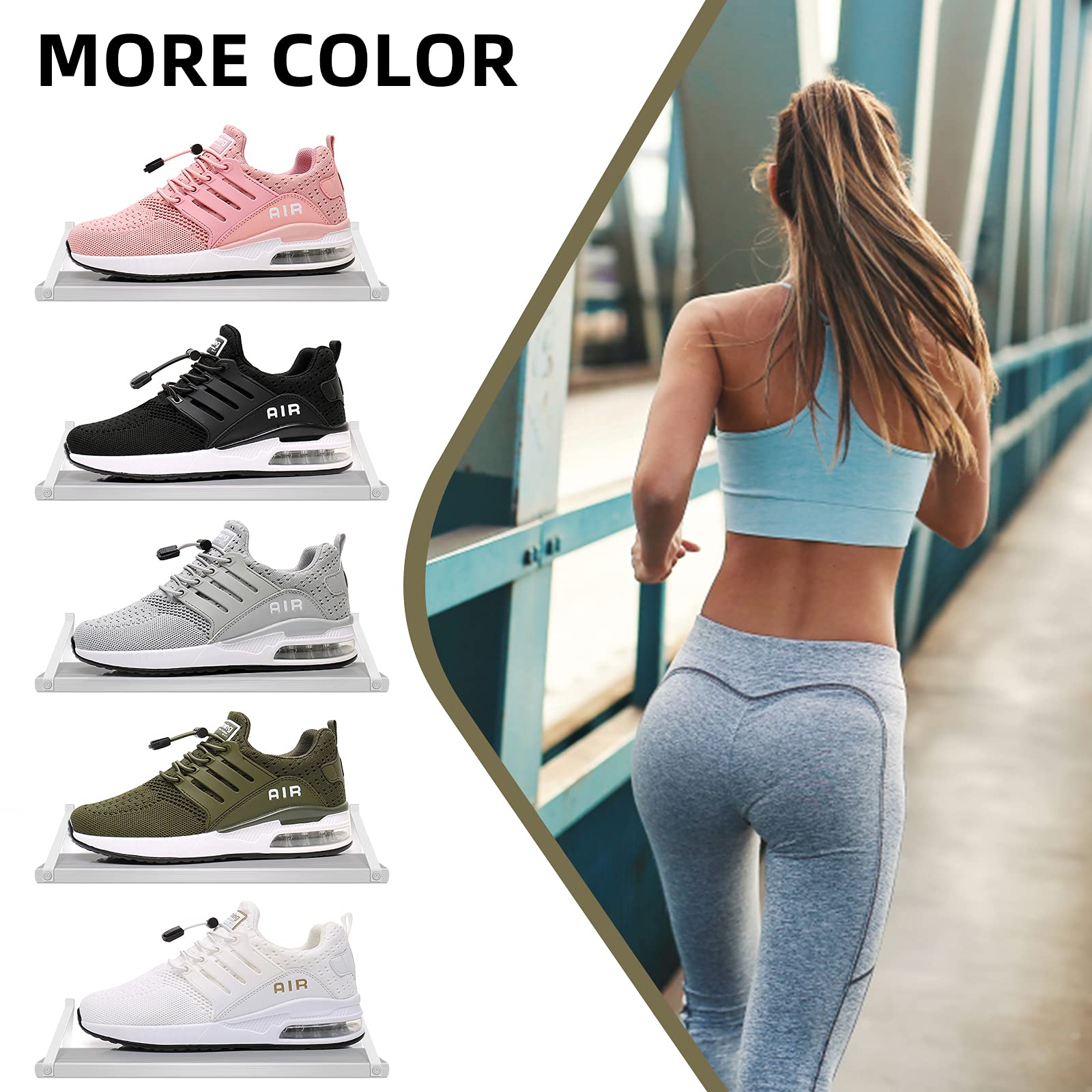 BOGOVER Women's Lightweight Air Running Shoes - Breathable Gym Jogging Tennis Sneakers with Air Cushion Technology - Slip-On Design - Perfect for Running, Workouts & Casual Wear