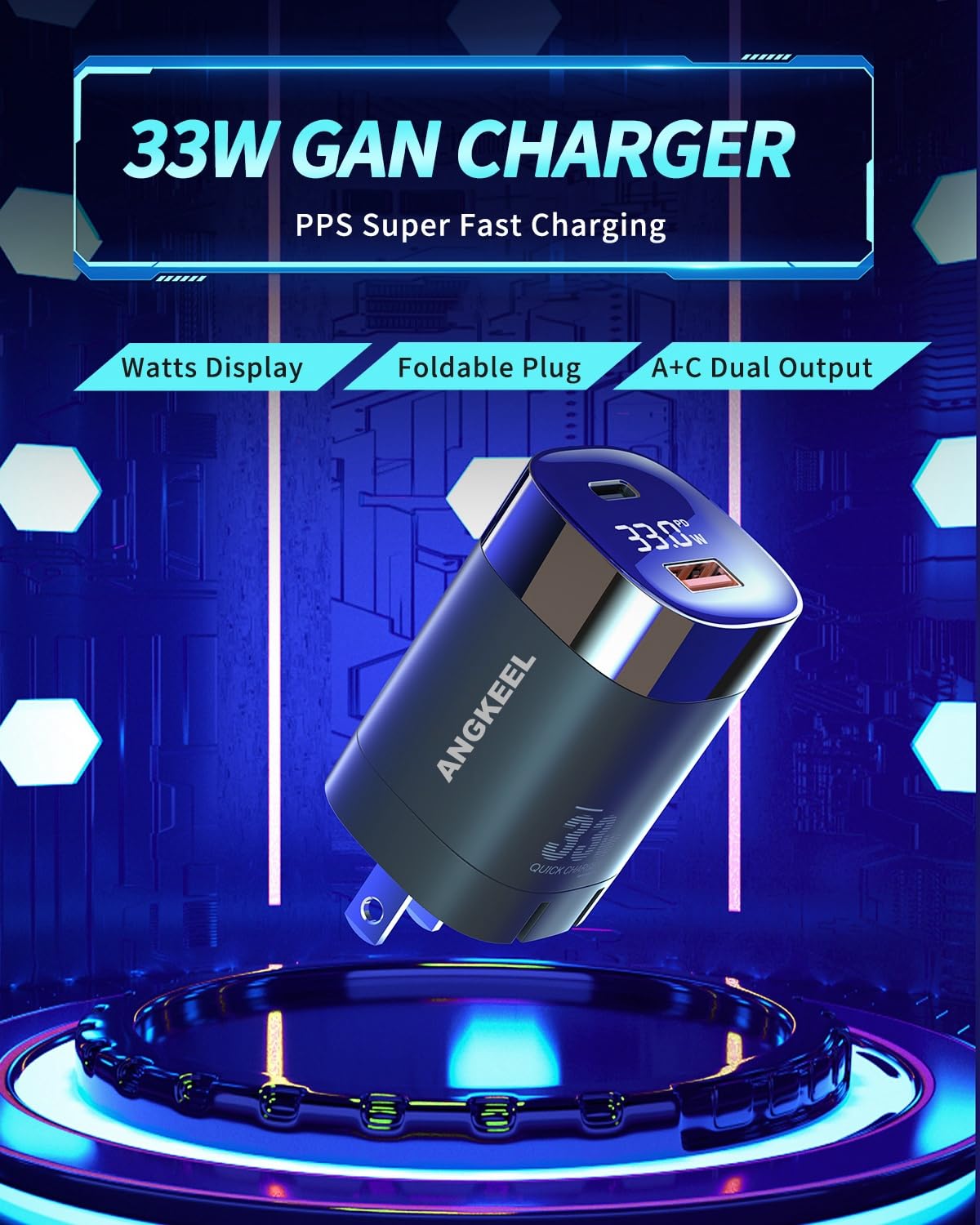 33W USB C Wall Charger - GaN Dual Port Fast Charging Block with Power Display, PPS, PD, QC 3.0 - Compatible with iPhone 16/15/14, Samsung S24/S23, iPad Air - Perfect for Home, Office & Travel Charging Needs