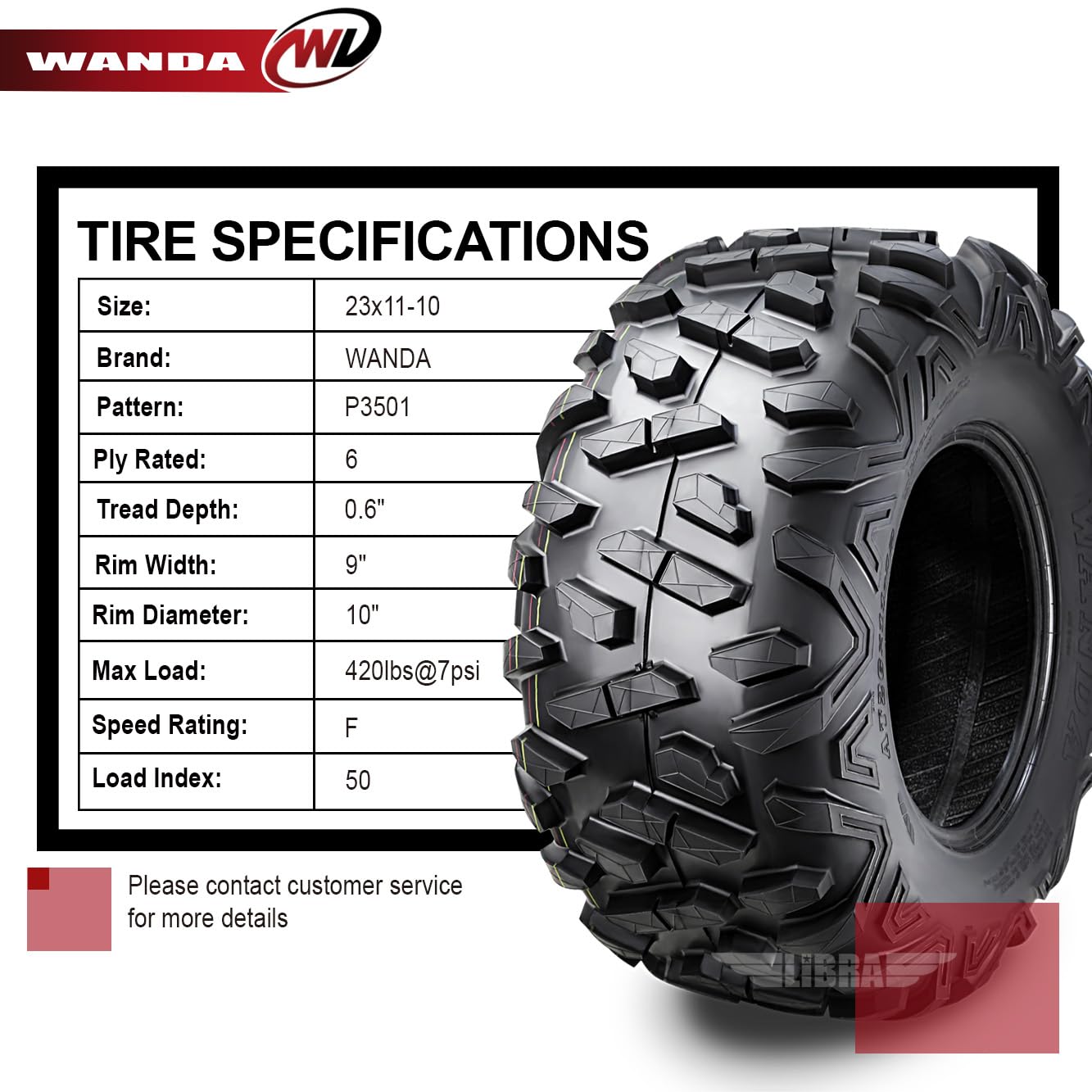 WANDA Set of 2 ATV/UTV Tires 23x11-10 23X11X10 6PR Bighorn Style - All-Terrain Off-Road Tires for Mud, Sand & Trail Riding