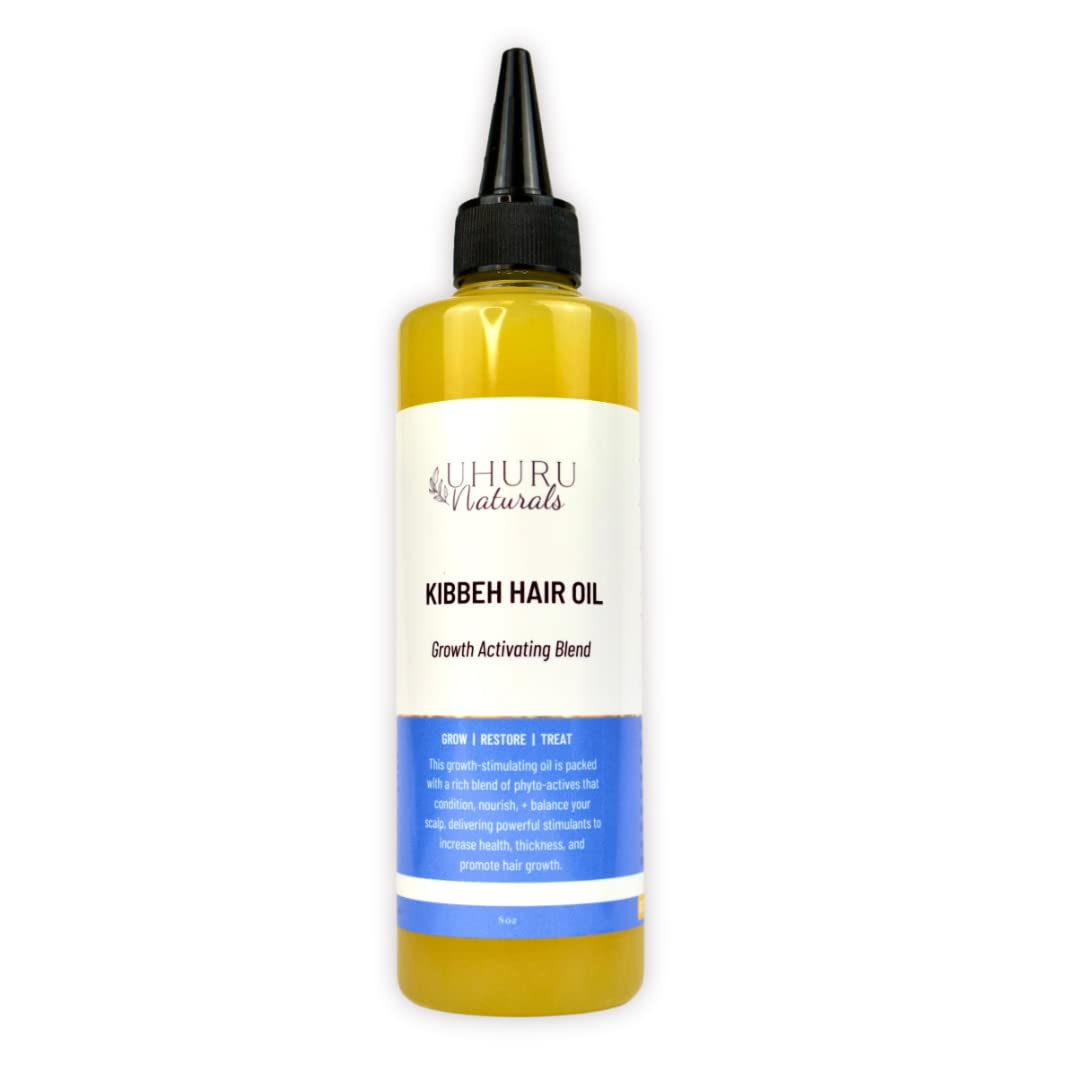 Uhuru Naturals Kibbeh Hair Oil (4oz) - Natural Growth Activating Blend for Hair Growth, Moisture & Shine | Perfect for Dry, Damaged & Curly Hair Care Routine