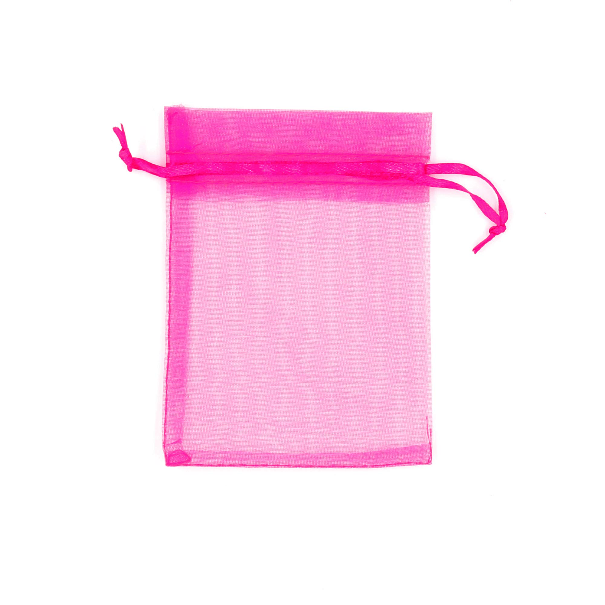 100pcs 2.7x3.5 Inches Mini Drawstring Organza Bags - Wedding Favors, Party Gift Pouches, Candy & Jewelry Bags - Sheer Mesh Sachet Pouches (Hot Pink) | Perfect for Wedding Decor, Birthday Party Favors, Candy Packaging & Small Gift Wrapping