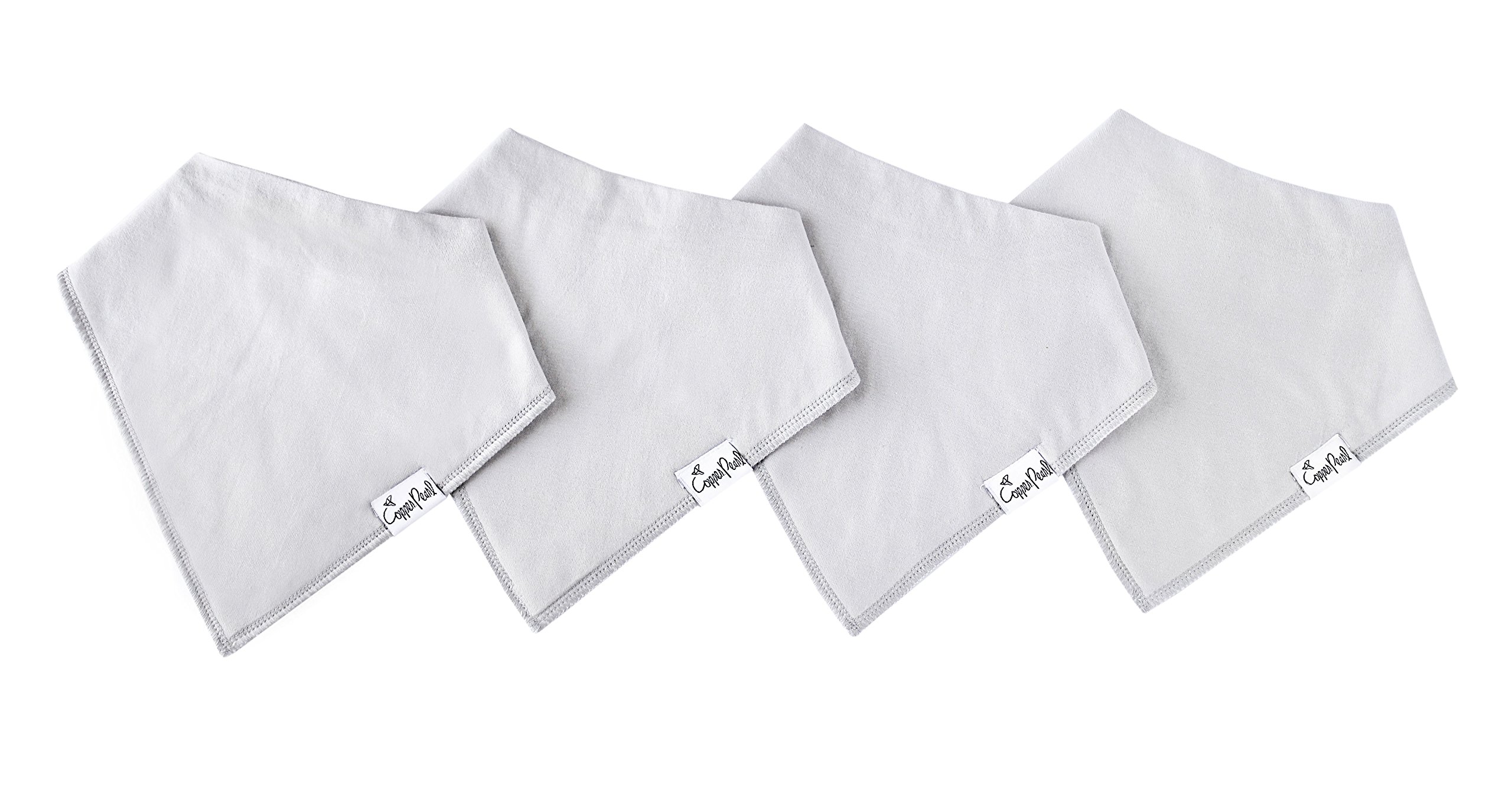 Copper Pearl Baby Bandana Bibs - 4 Pack Soft Cotton Drool Bibs for Newborns to Toddlers, Adjustable Absorbent Teething Bibs for Baby Girls & Boys (Gray Basics) - Perfect for Feeding, Teething & Everyday Outfits